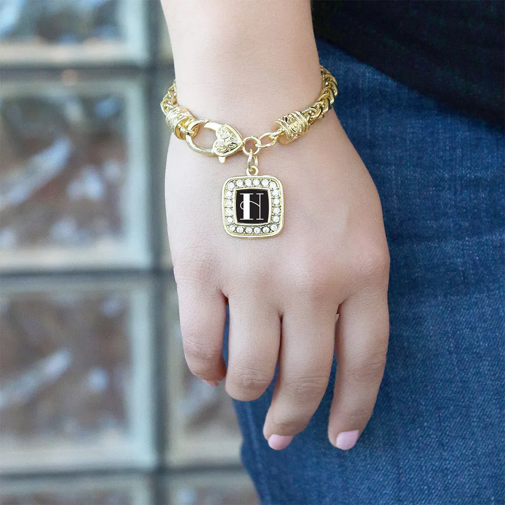 Gold My Vintage Initials - Letter H Square Charm Braided Bracelet