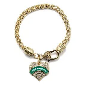 Gold Ohio University Bobcats [NCAA] Pave Heart Charm Braided Bracelet