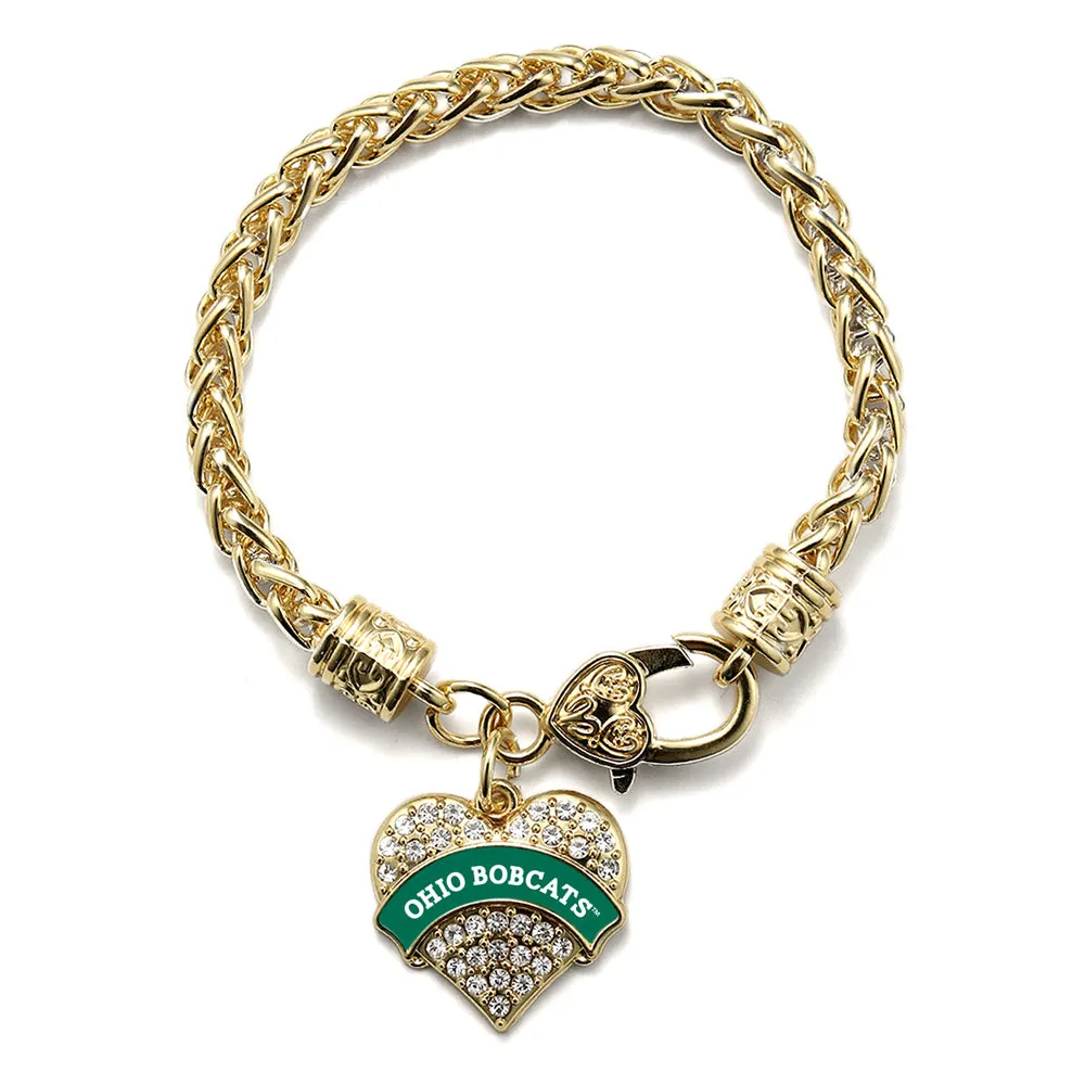 Gold Ohio University Bobcats [NCAA] Pave Heart Charm Braided Bracelet