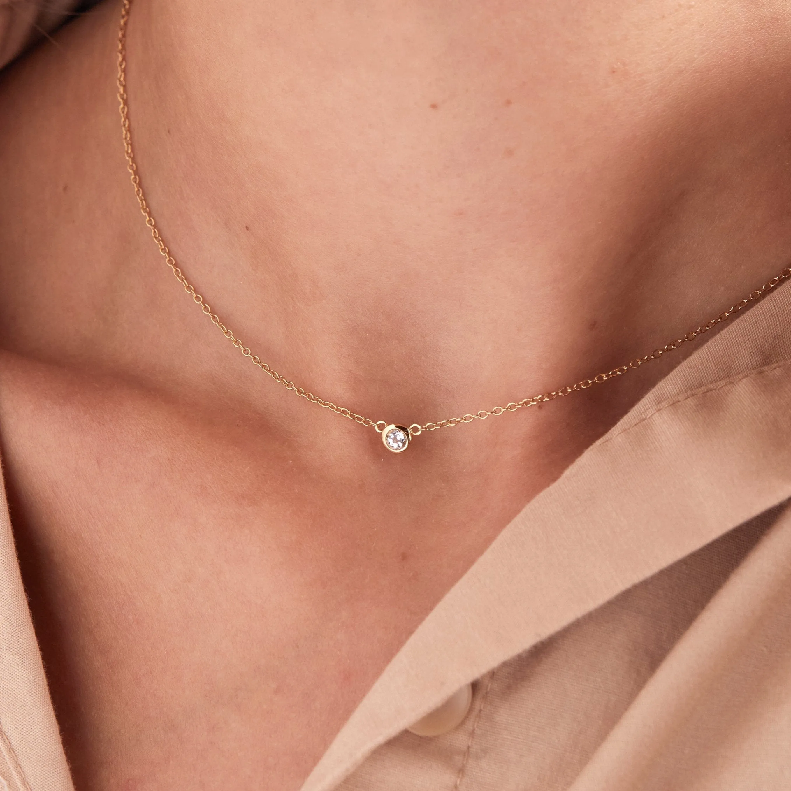 Gold Tiny White Topaz Necklace