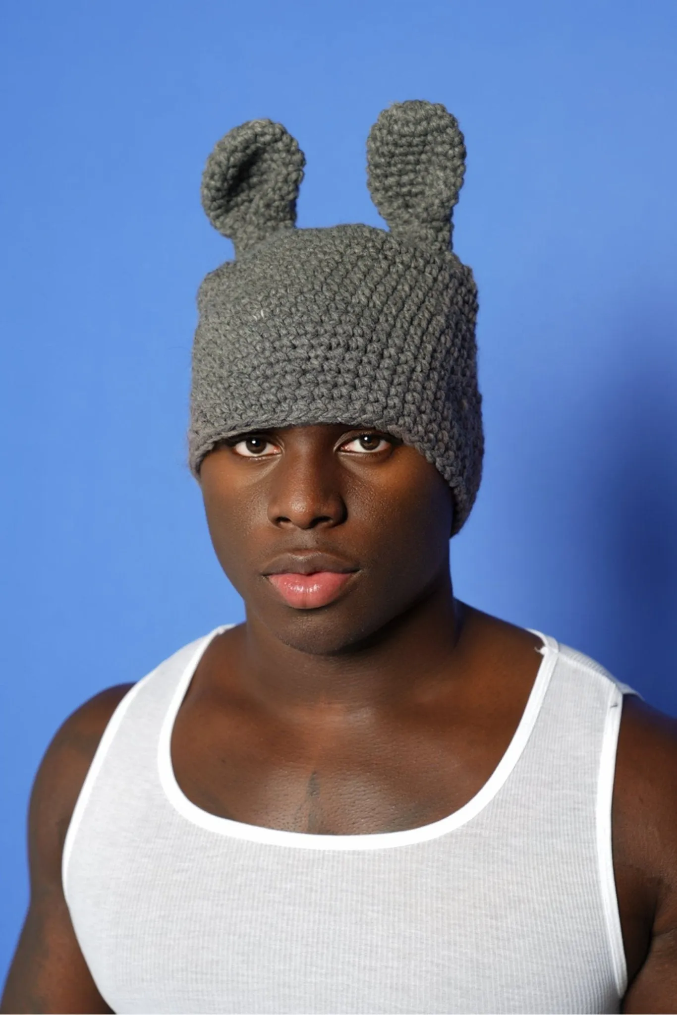 Gray Bunny Knitted Hat