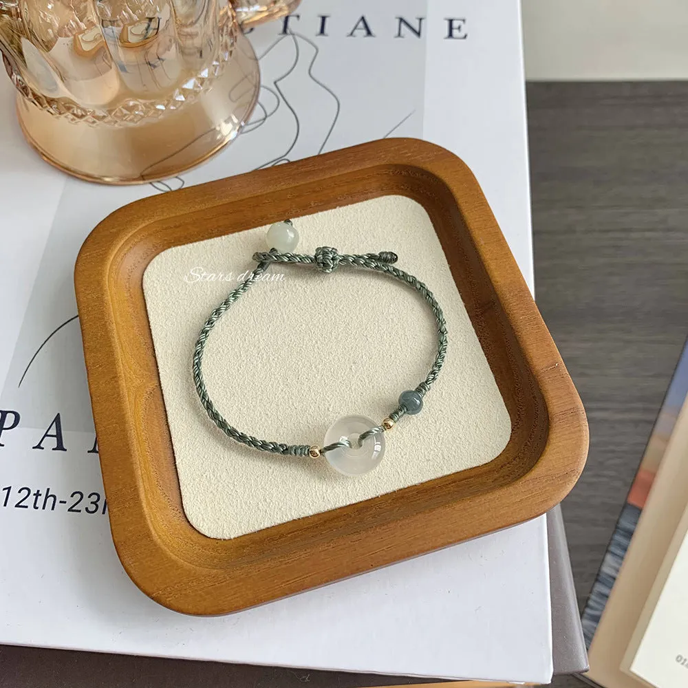 Green Crystal and White Jade Sterling Silver Bracelet