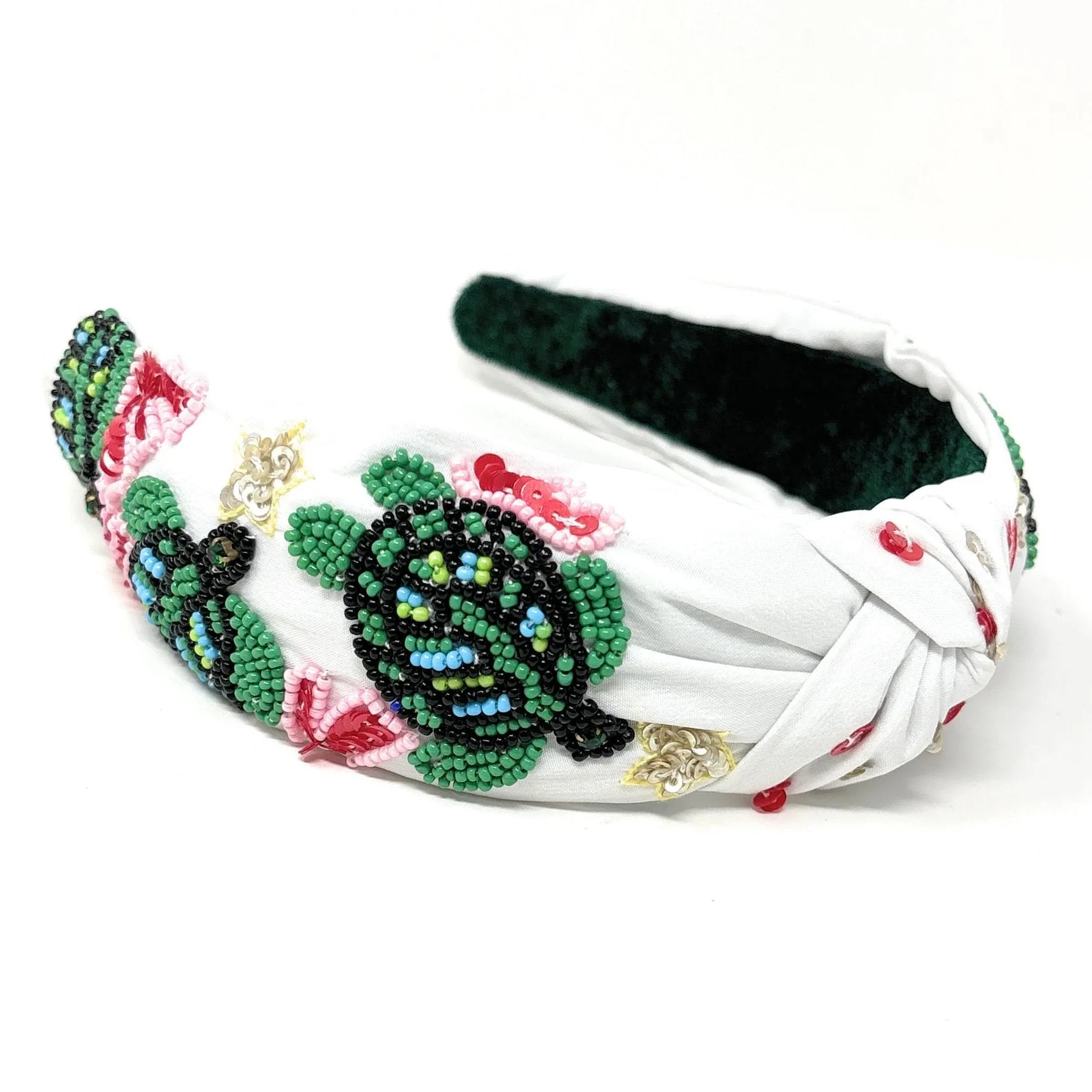 Hand Beaded Sea Turtle Top Knot Headband