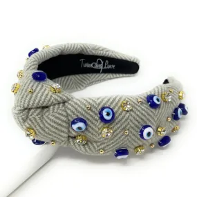 Hand Embellished Evil Eye Knotted Headband