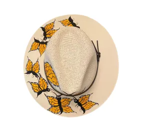 Hand-painted Hat from Mexico - Butterflies - White, Yellow, Black