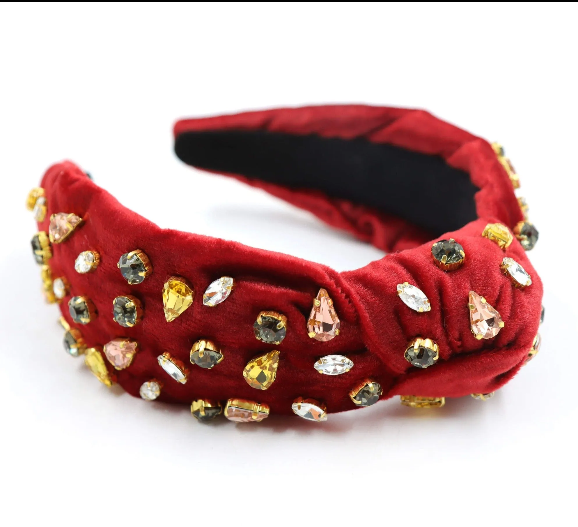 Hand Sewn Velour Jeweled Knot Headband