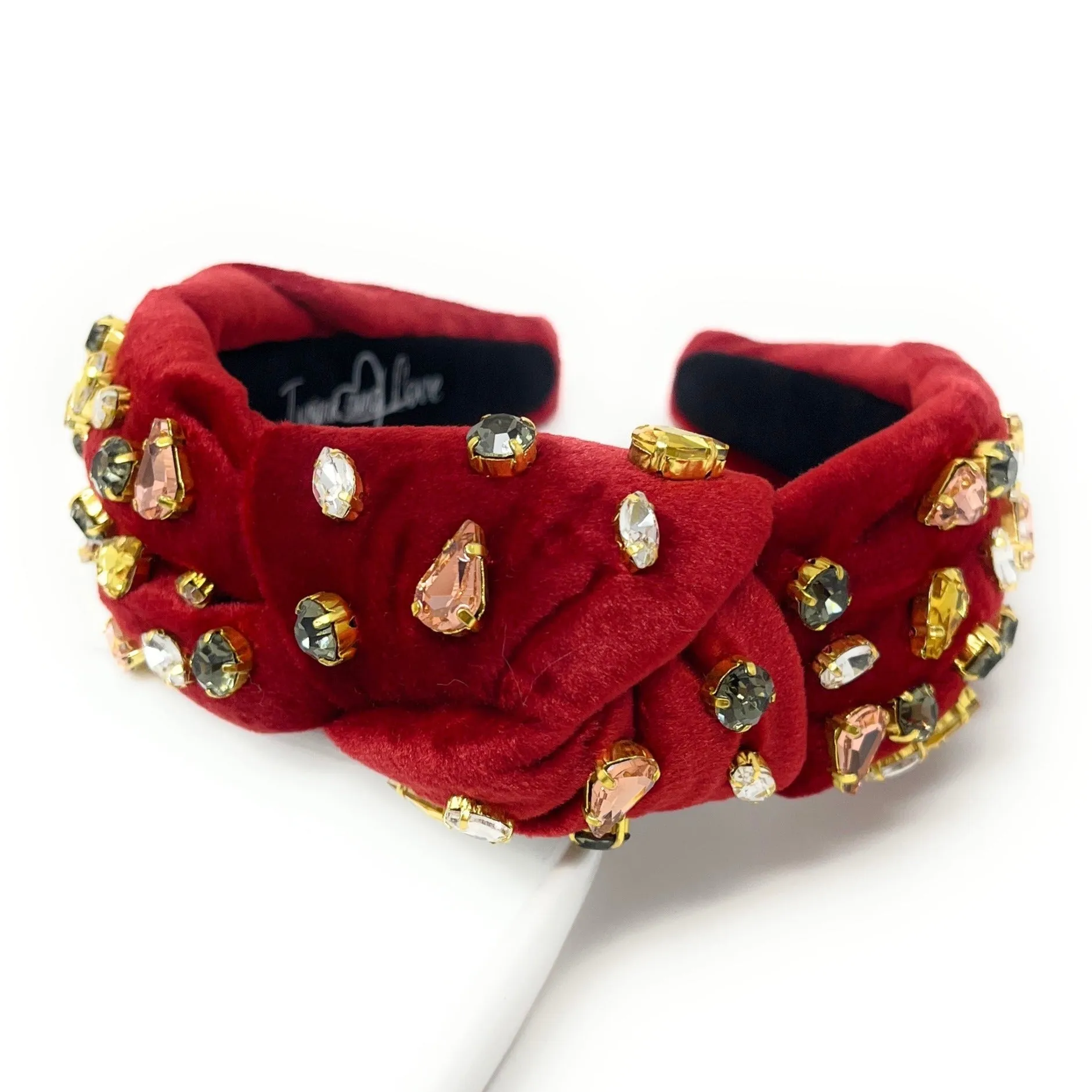 Hand Sewn Velour Jeweled Knot Headband