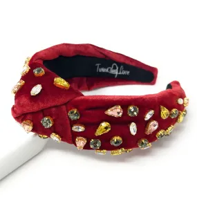 Hand Sewn Velour Jeweled Knot Headband