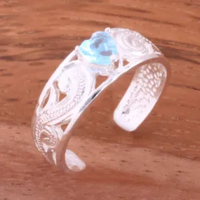 Hawaiian Scroll See Through with Blue Heart CZ Toe Ring