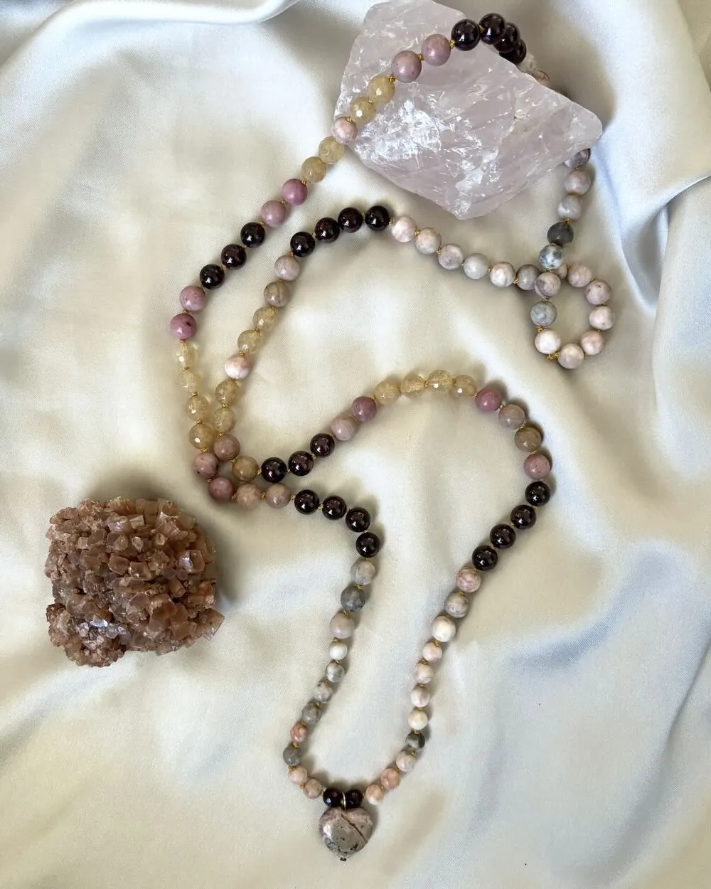 Heart coherence Gemstone Mala with Garnet, Citrine and Pink jasper
