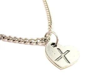 Heart Shaped Initial X Single Charm Necklace