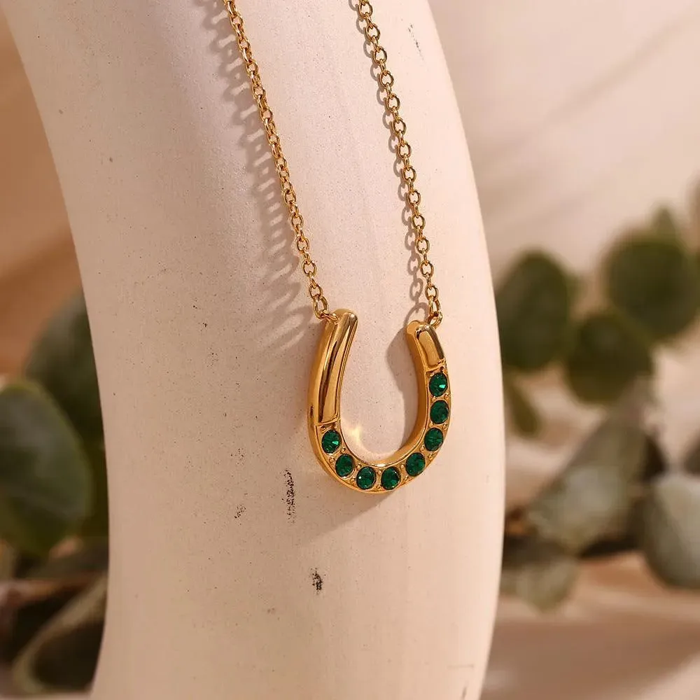 Horseshoe Pendant Necklace with Crystal Accents – Necklace for Women