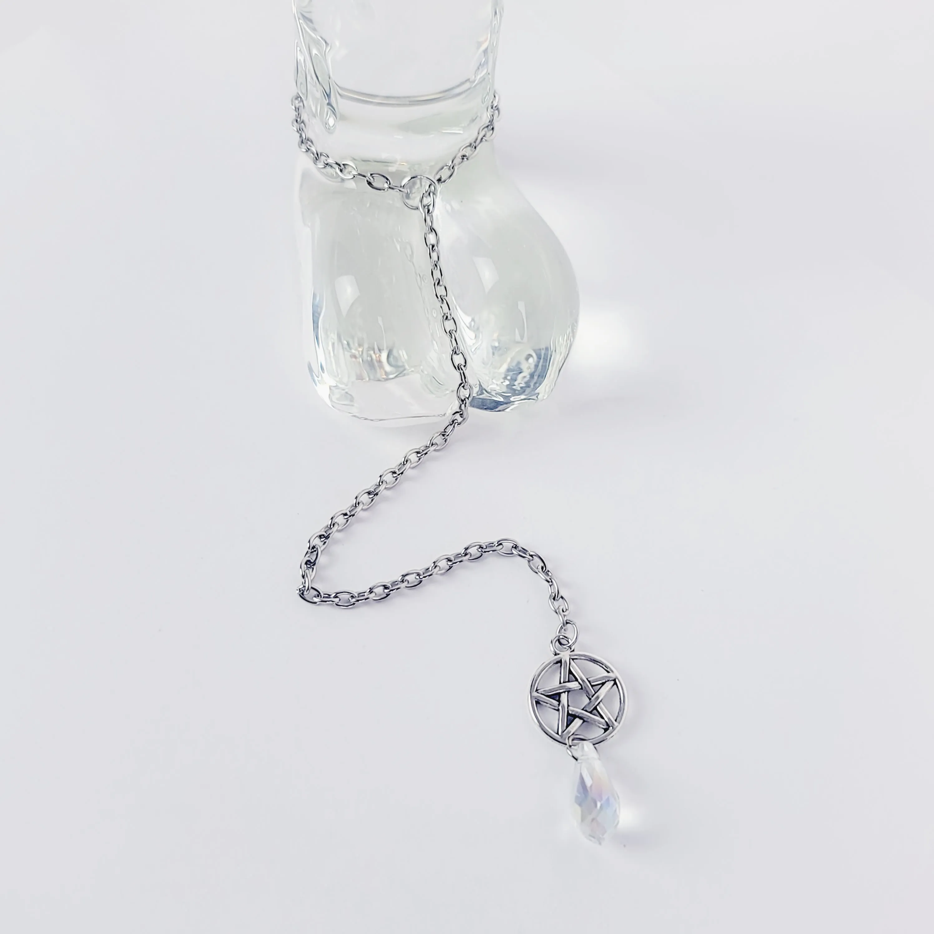 Intimate Jewelry Set For Couples with Pentagram and Crystal. Penis Chain Noose, Tweezer Clit Clamp, and Nipple Dangles or Clamps.