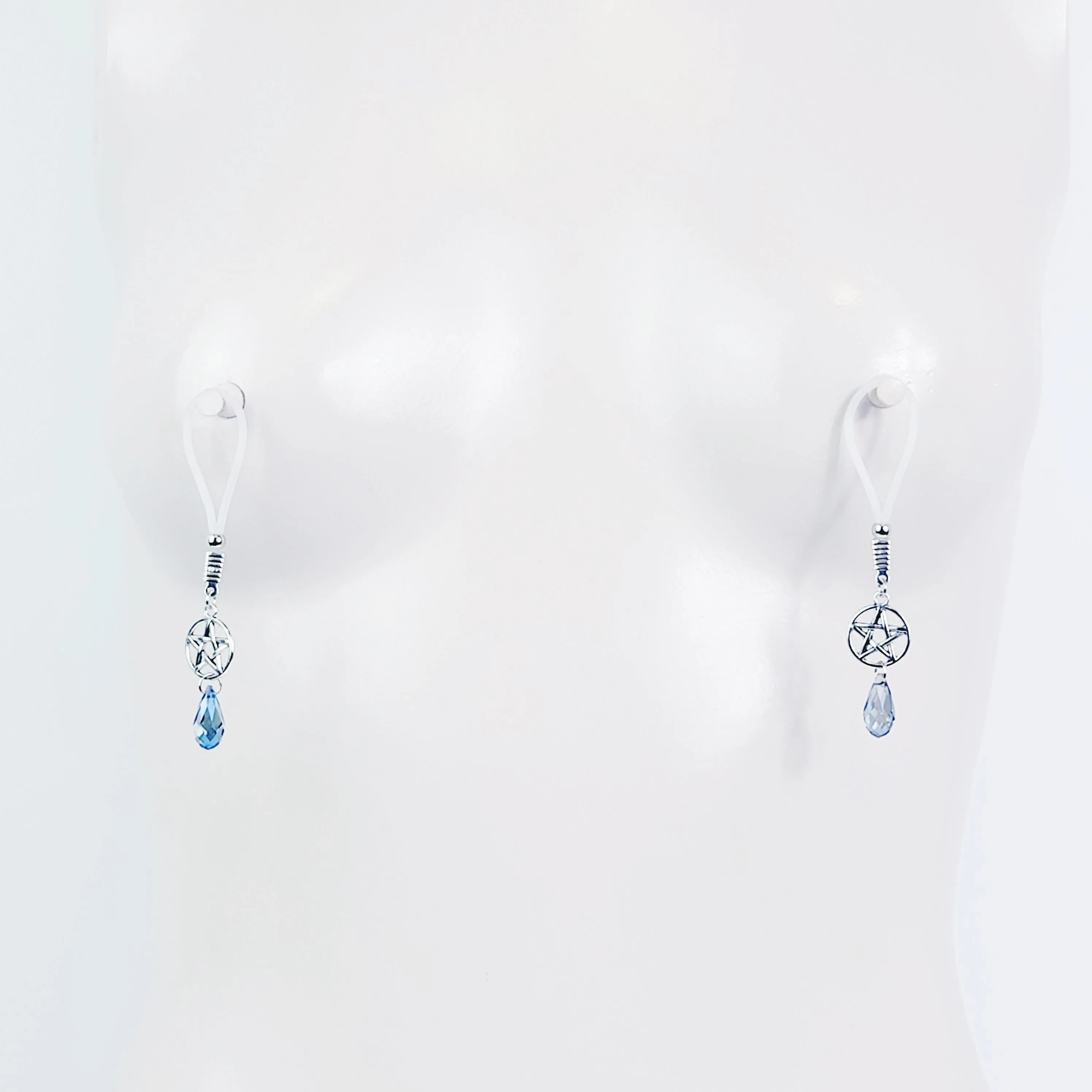 Intimate Jewelry Set For Couples with Pentagram and Crystal. Penis Chain Noose, Tweezer Clit Clamp, and Nipple Dangles or Clamps.