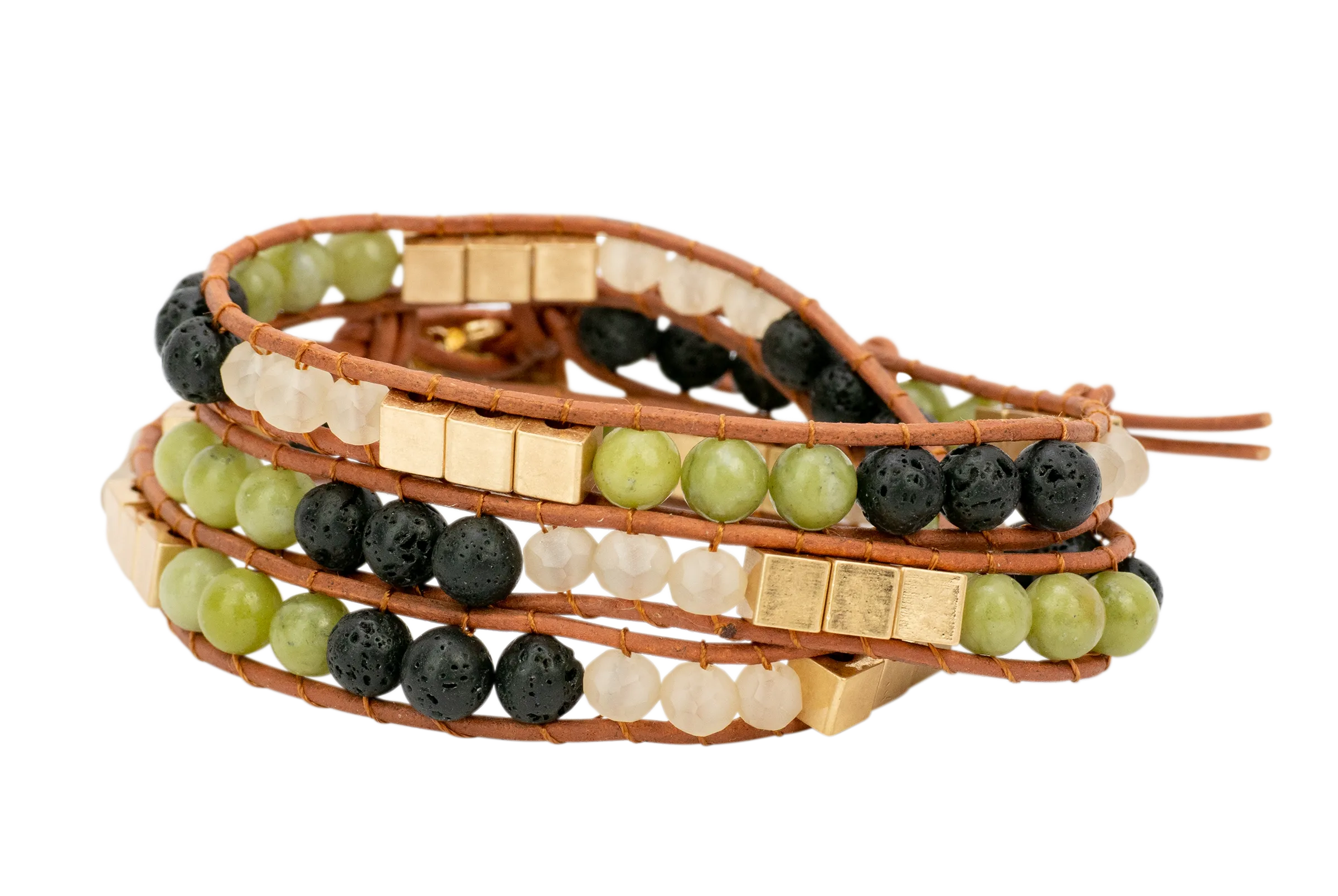 *Jade Stone, Triple Wrap Zengo Bracelet