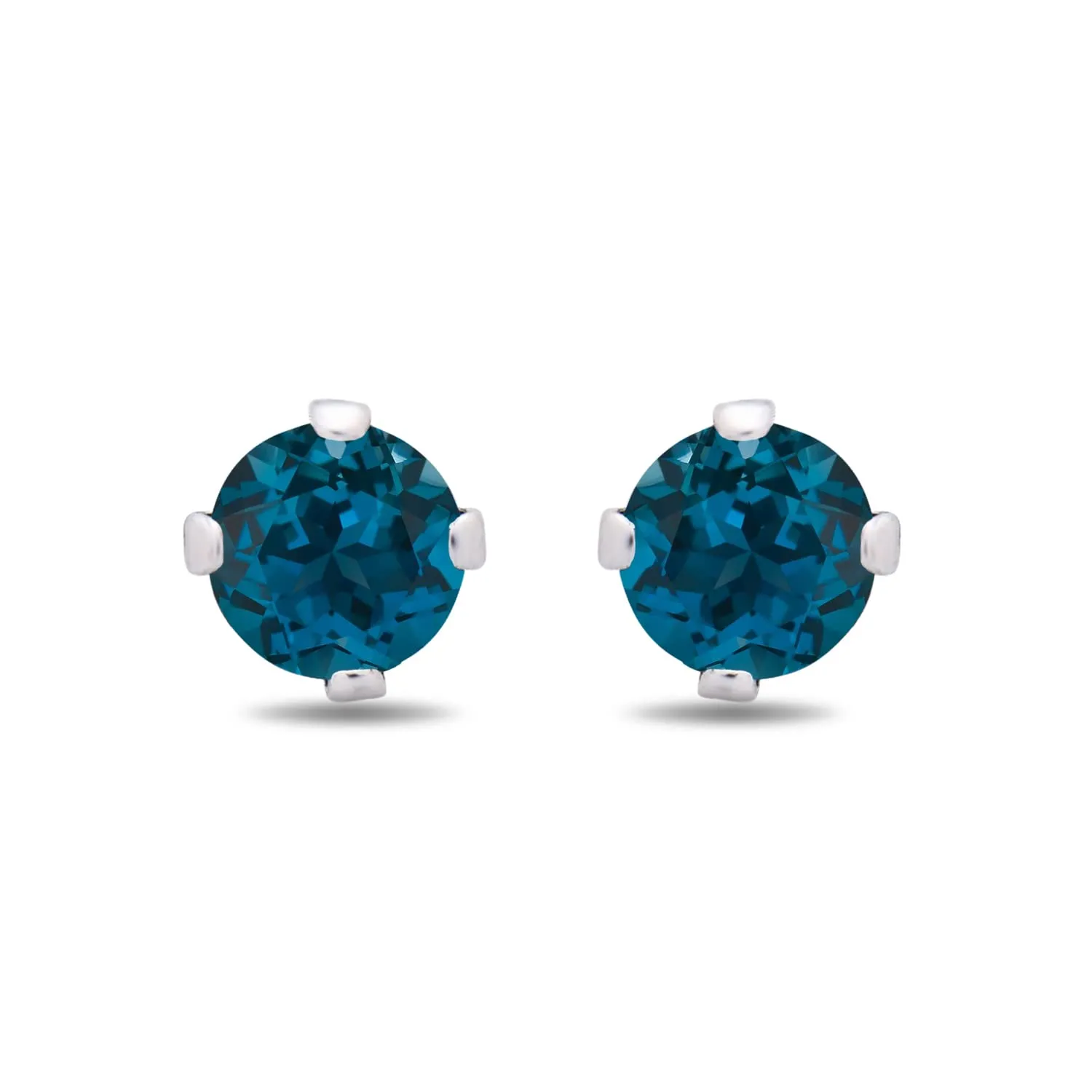 Jewelili Sterling Silver With London Blue Topaz and Natural White Round Diamonds Pendant Necklace with Stud Earrings Jewelry Set