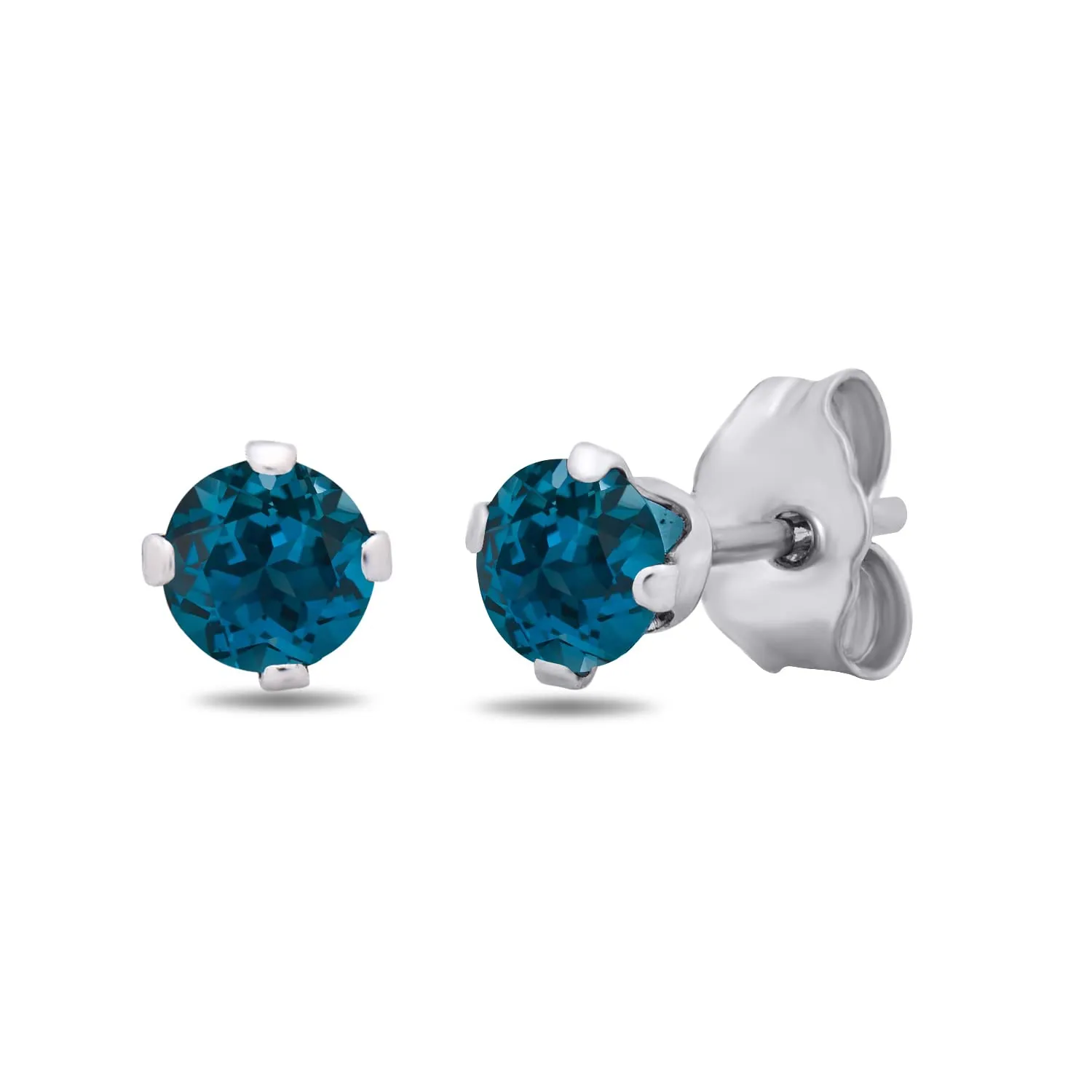Jewelili Sterling Silver With London Blue Topaz and Natural White Round Diamonds Pendant Necklace with Stud Earrings Jewelry Set