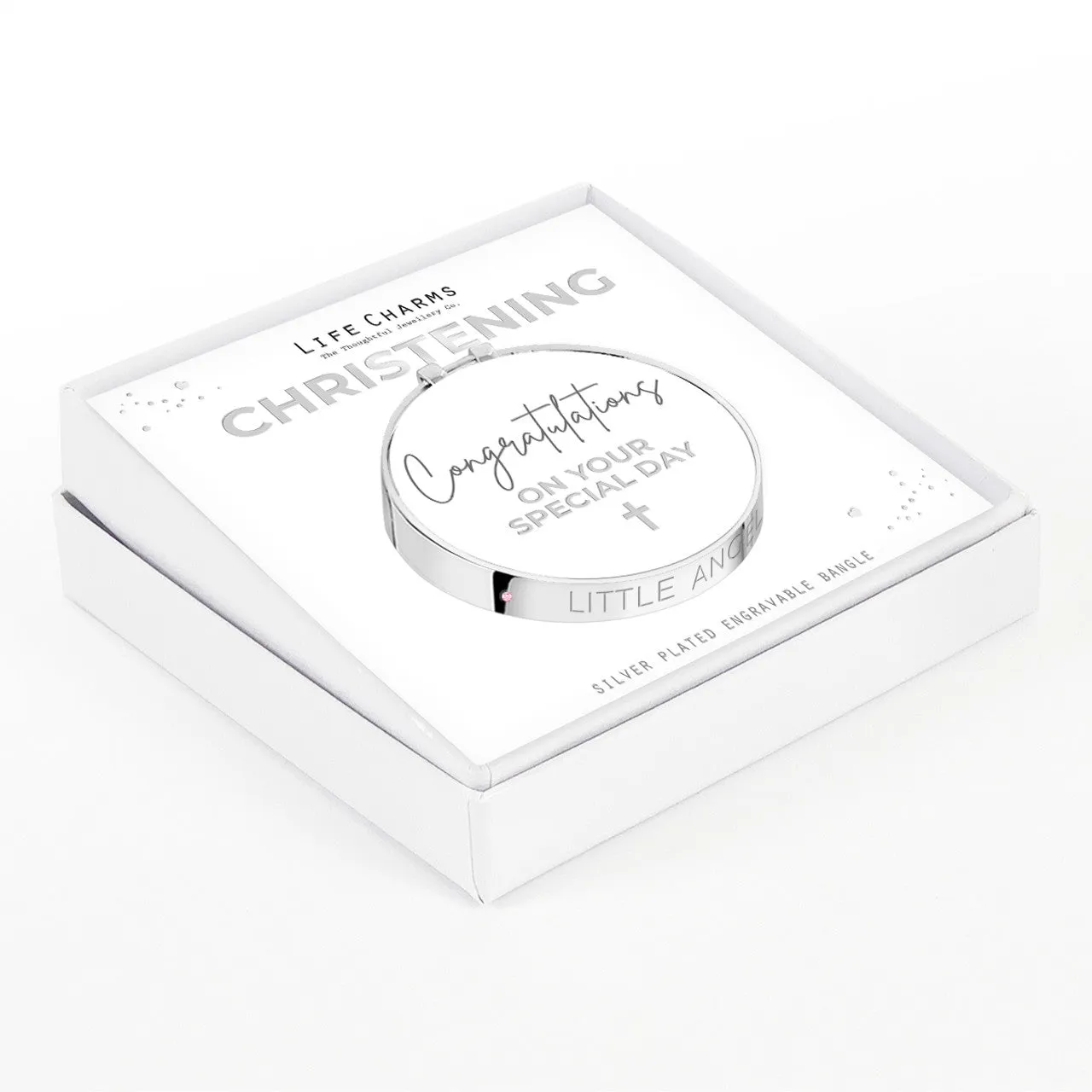 Jewellery Little Angel Christening Bangle - Pink Stones