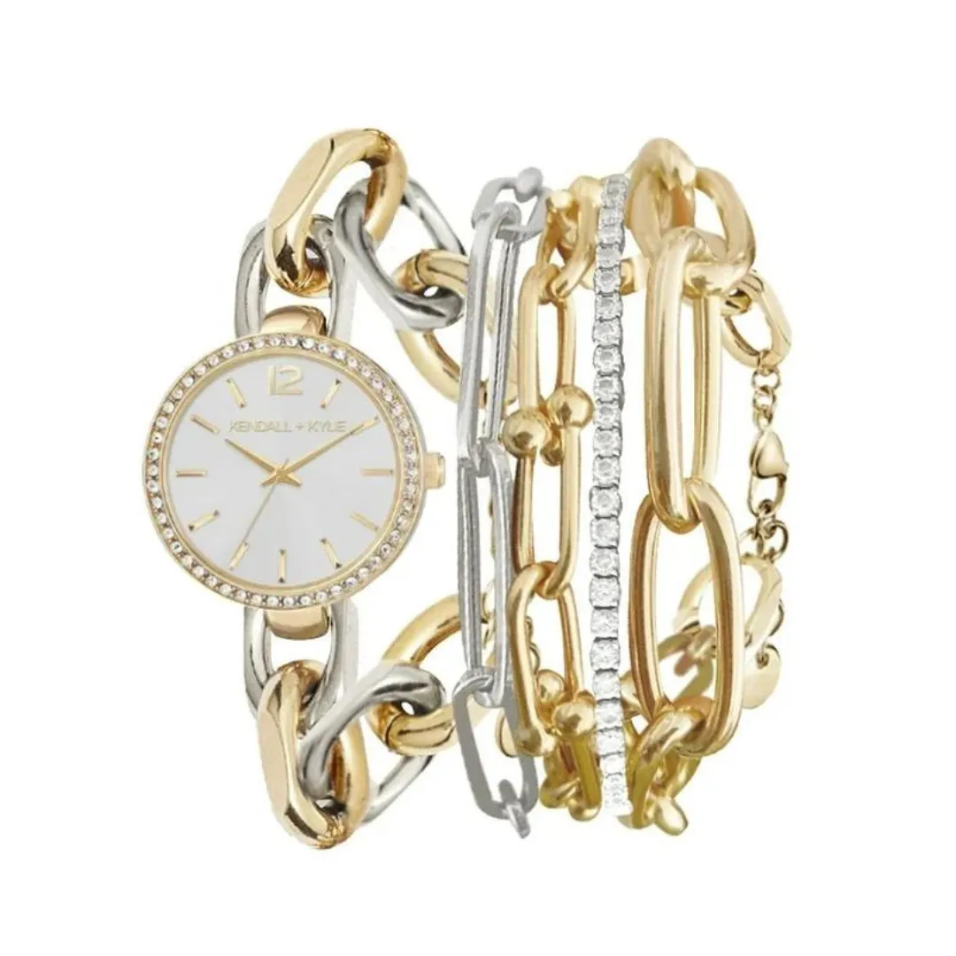 Kendall   Kylie Dainty Silver/Gold Chain Link Metal Analog Watch