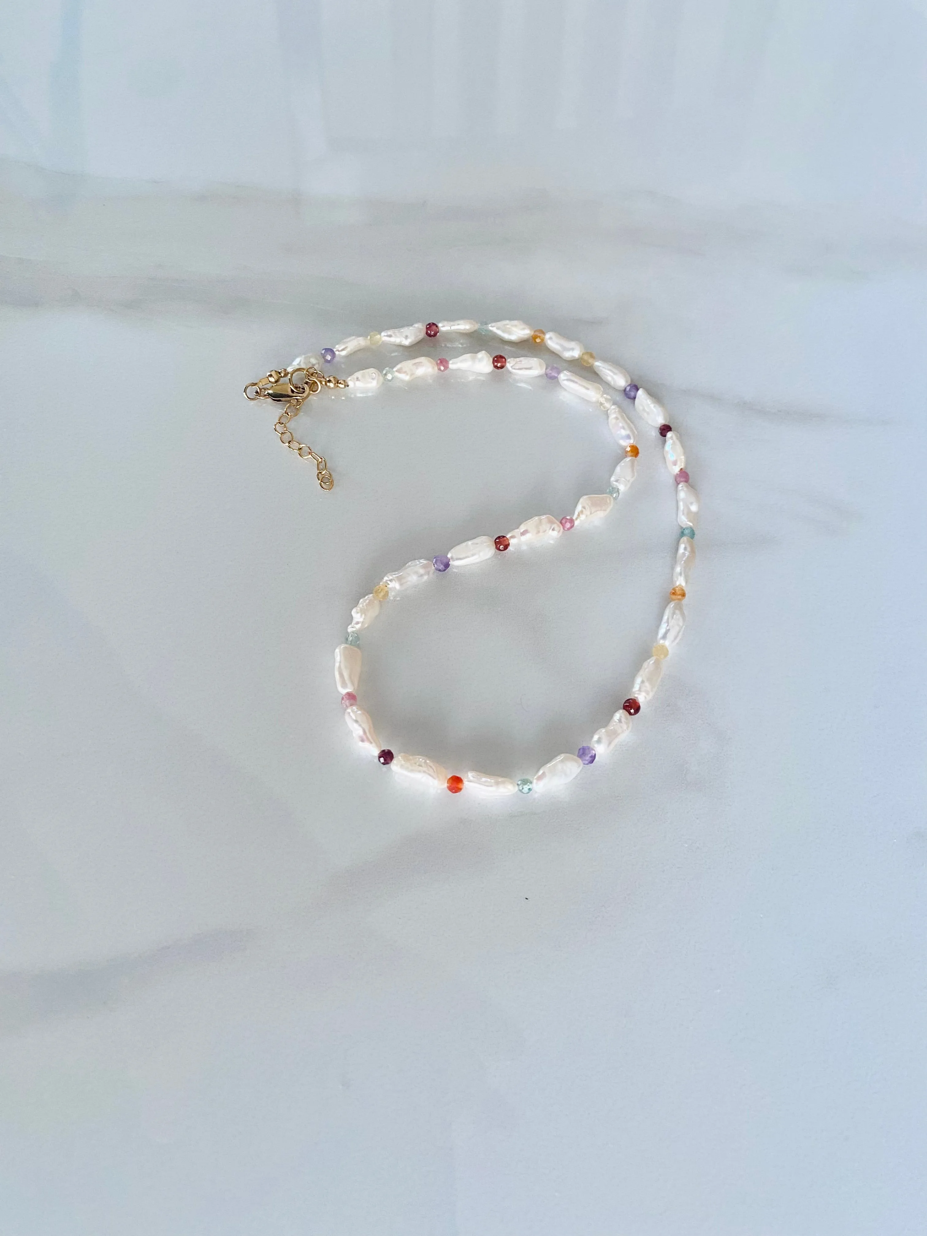 Keshi Pearl and Gemstone Necklace