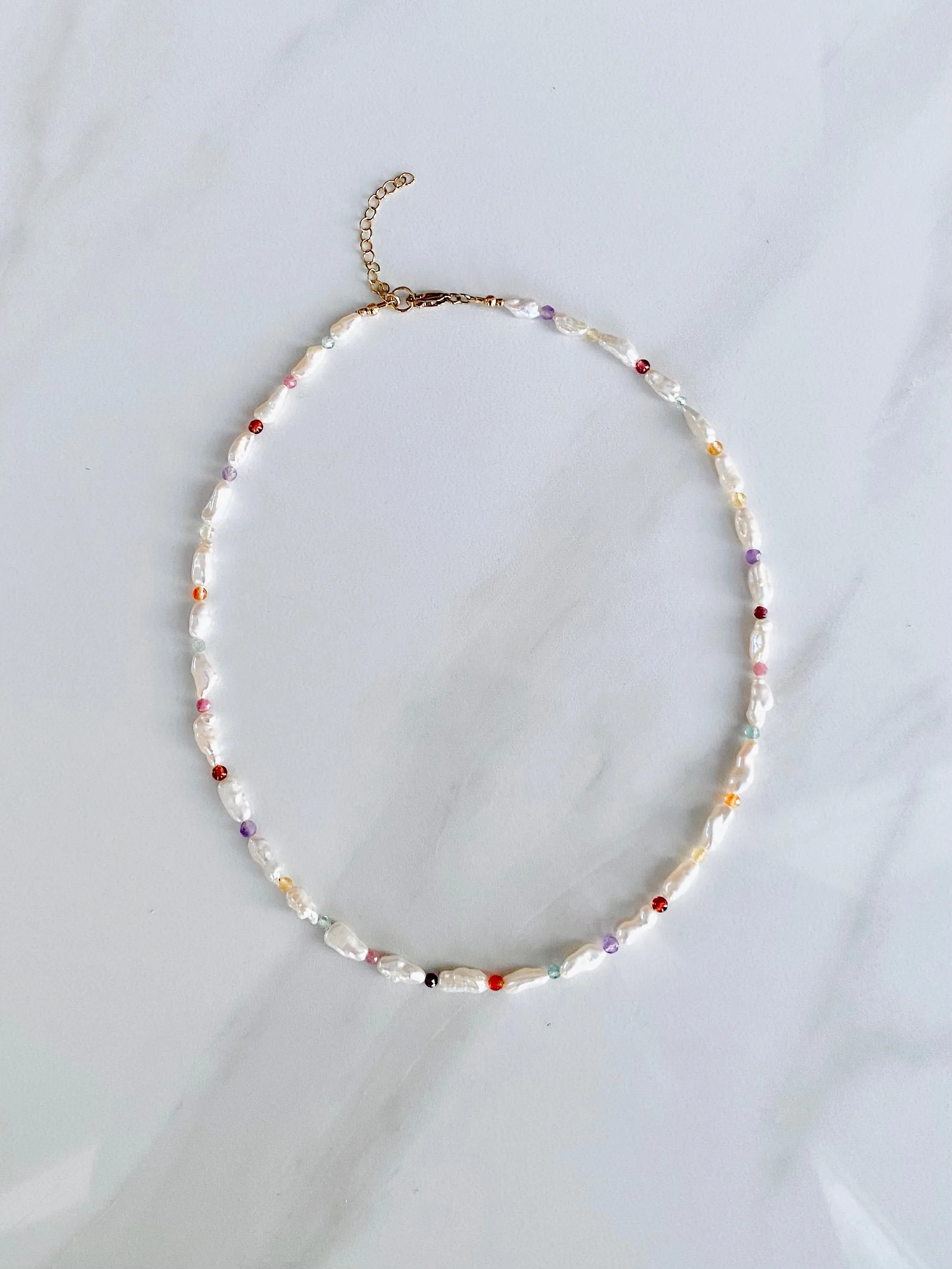 Keshi Pearl and Gemstone Necklace