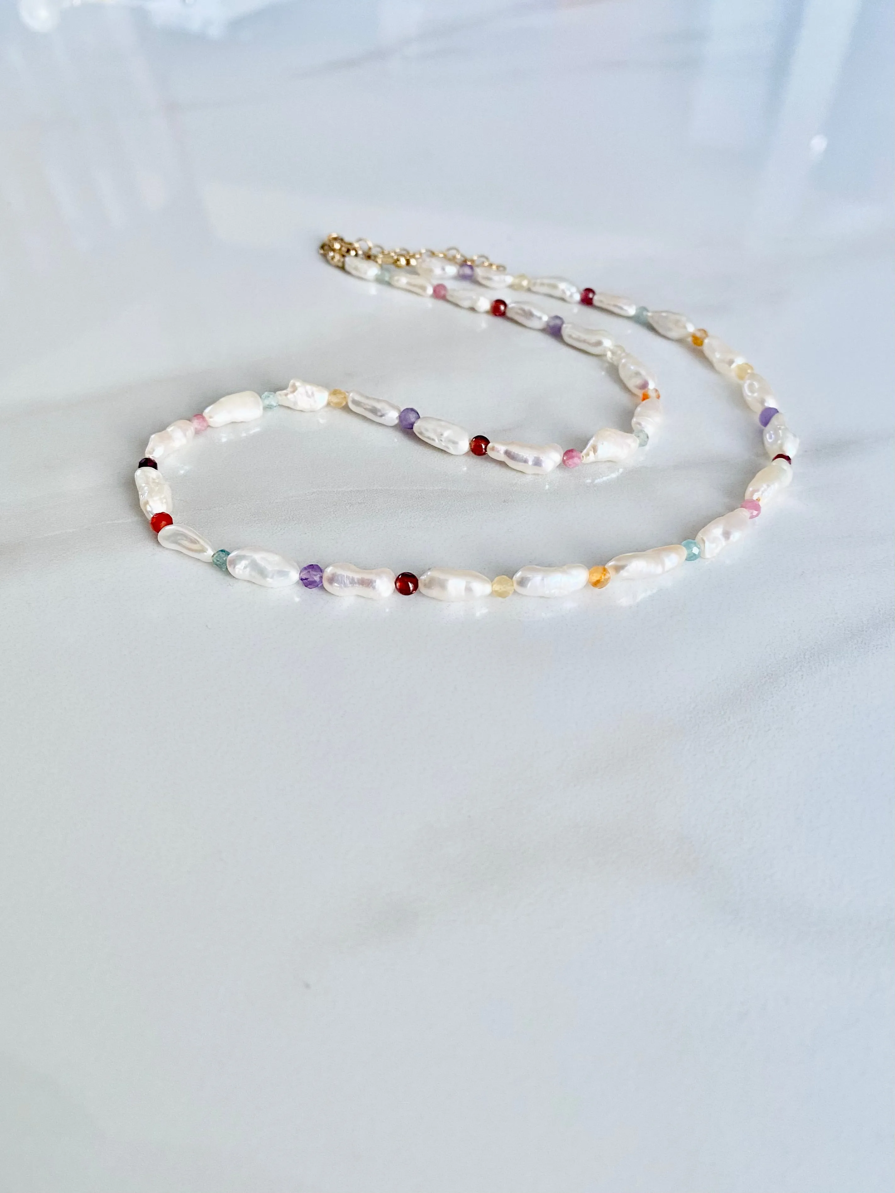 Keshi Pearl and Gemstone Necklace