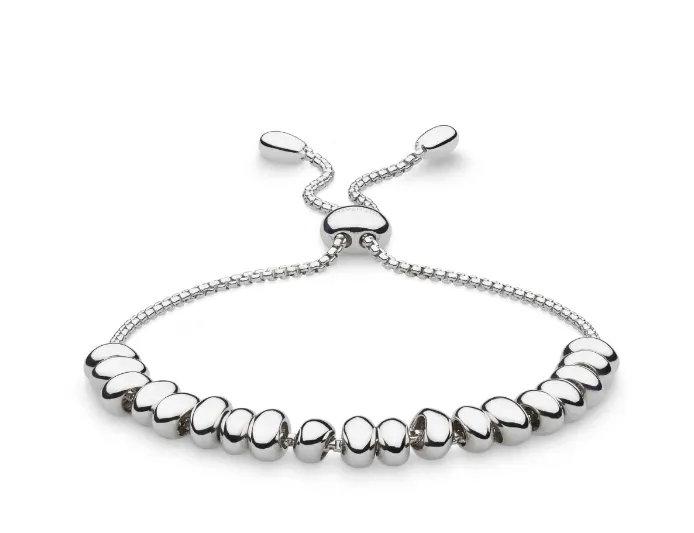 Kit Heath Sterling Silver Rhodium Plated Pebble Half Row Toggle Bolo Bracelet (SI6824)