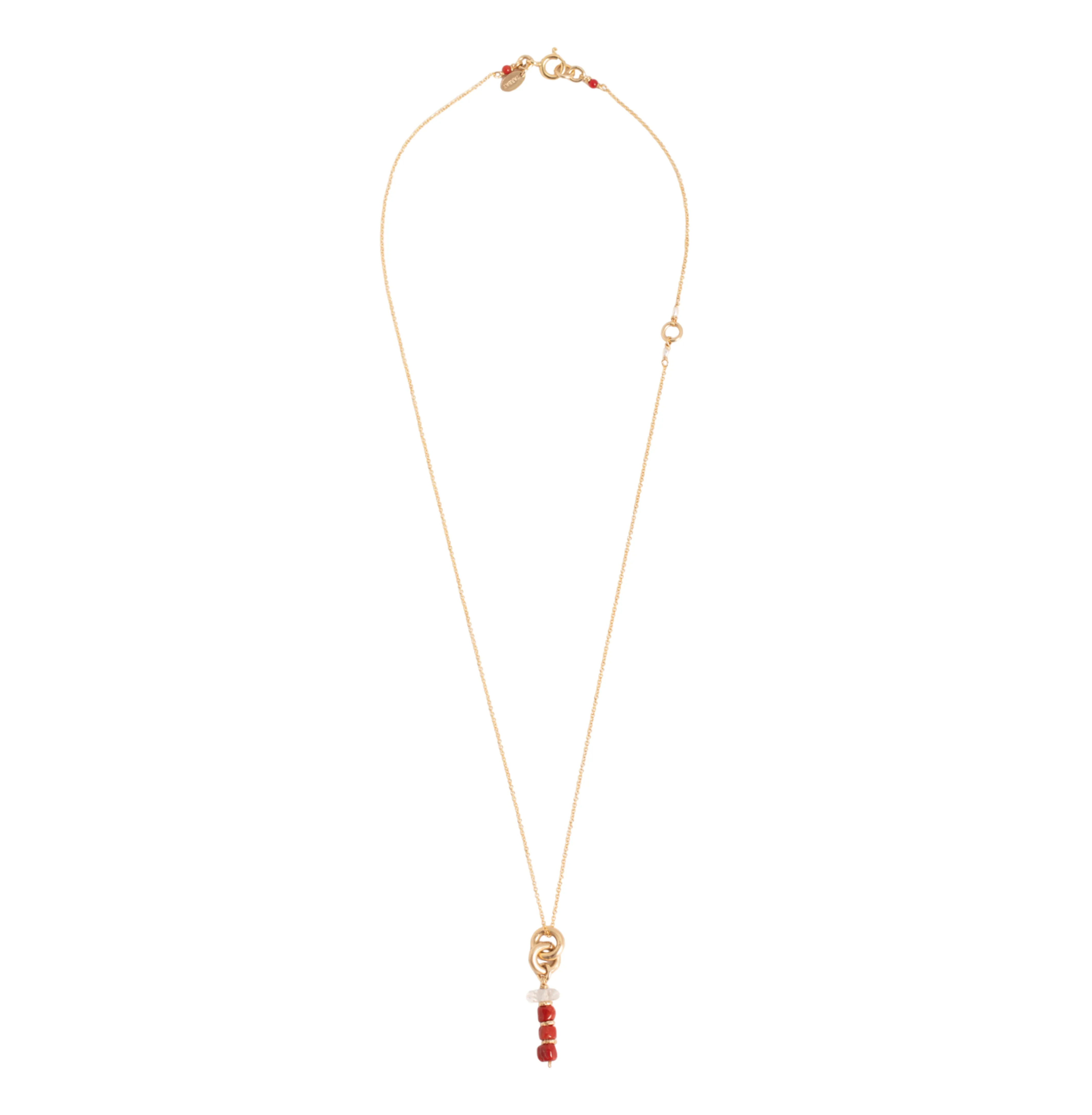 Koralli Necklace #1 - Red Agate, Red Coral, Diamond Quartz & Rice Pearl