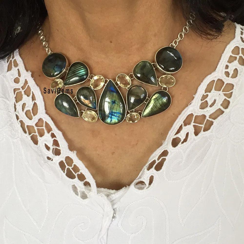 Labradorite & Citrine Sterling Silver Necklace