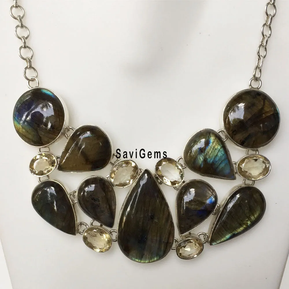Labradorite & Citrine Sterling Silver Necklace