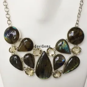 Labradorite & Citrine Sterling Silver Necklace
