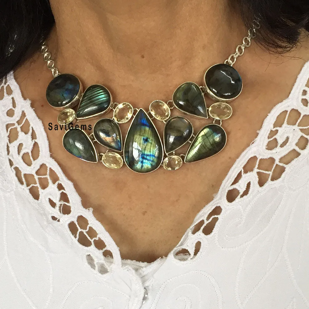 Labradorite & Citrine Sterling Silver Necklace