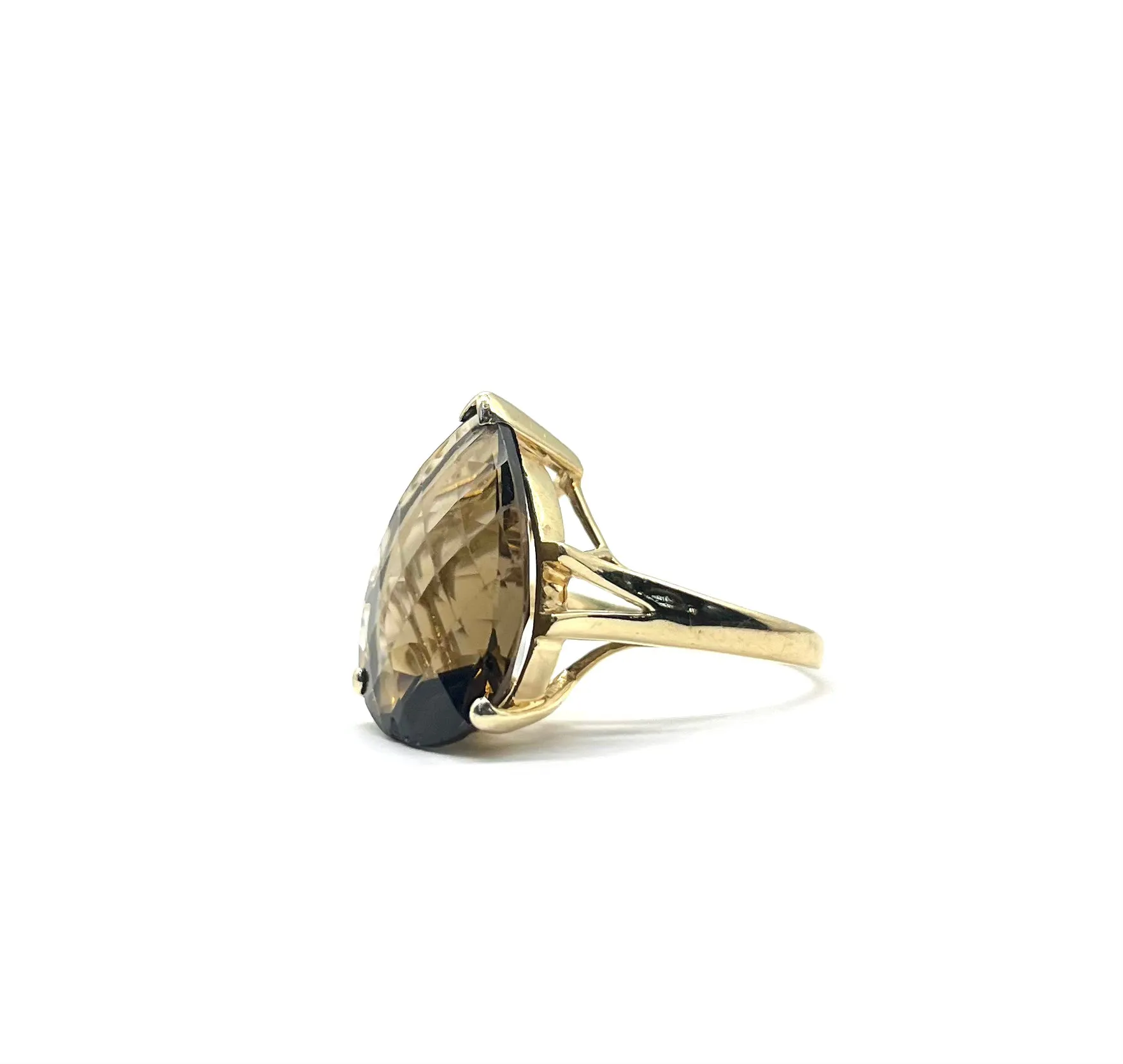 Large Faceted Smokey Topaz Ring