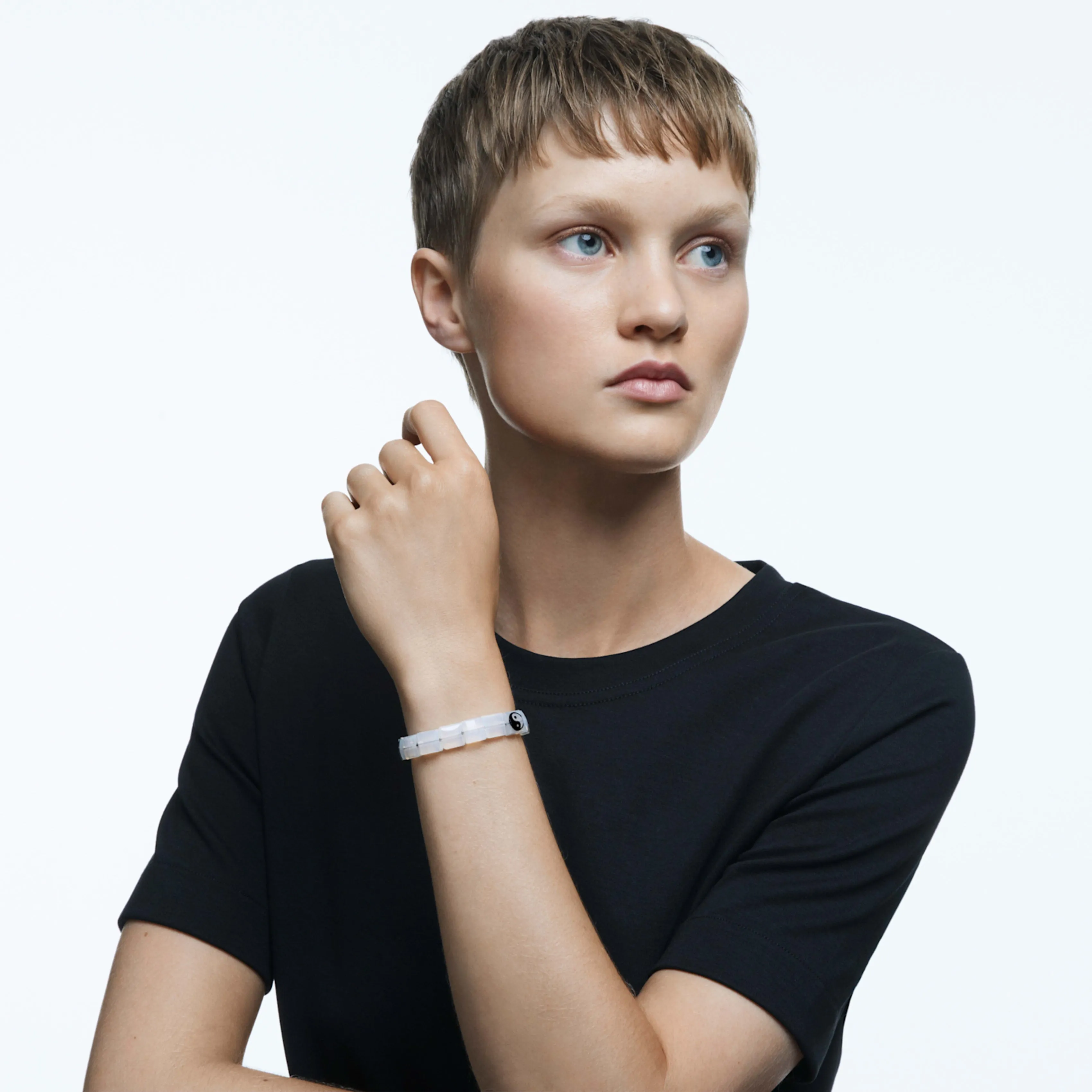 LETRA YIN YANG BRACELET, WHITE, RHODIUM PLATED