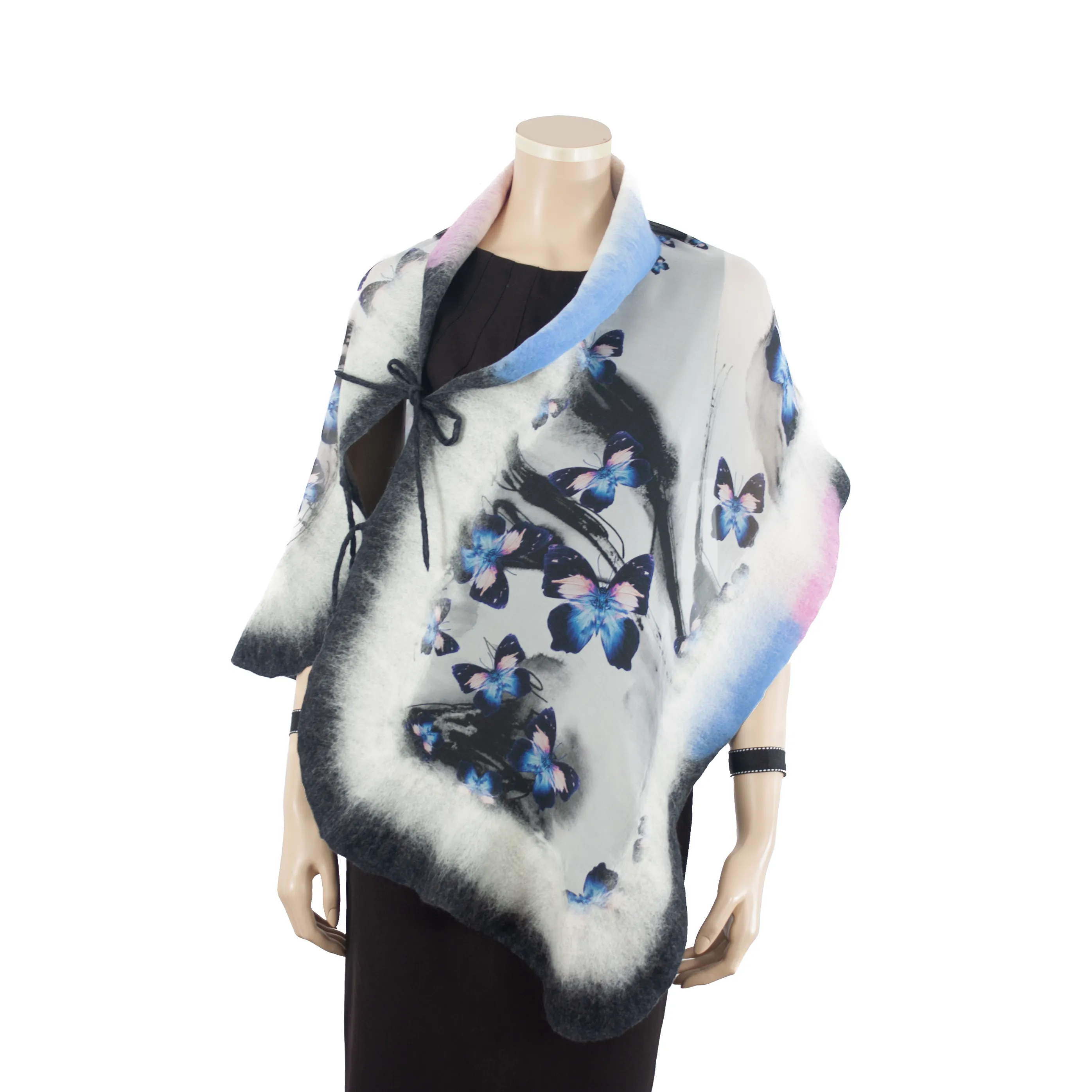 Linked  blue pink butterfly scarf #148-6