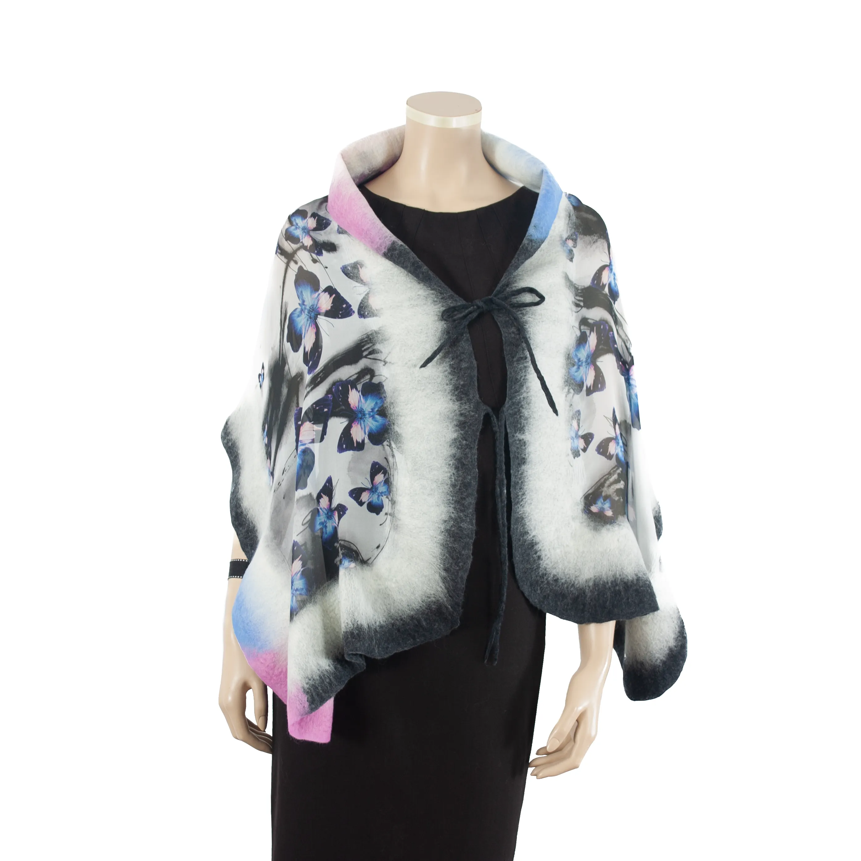 Linked  blue pink butterfly scarf #148-6