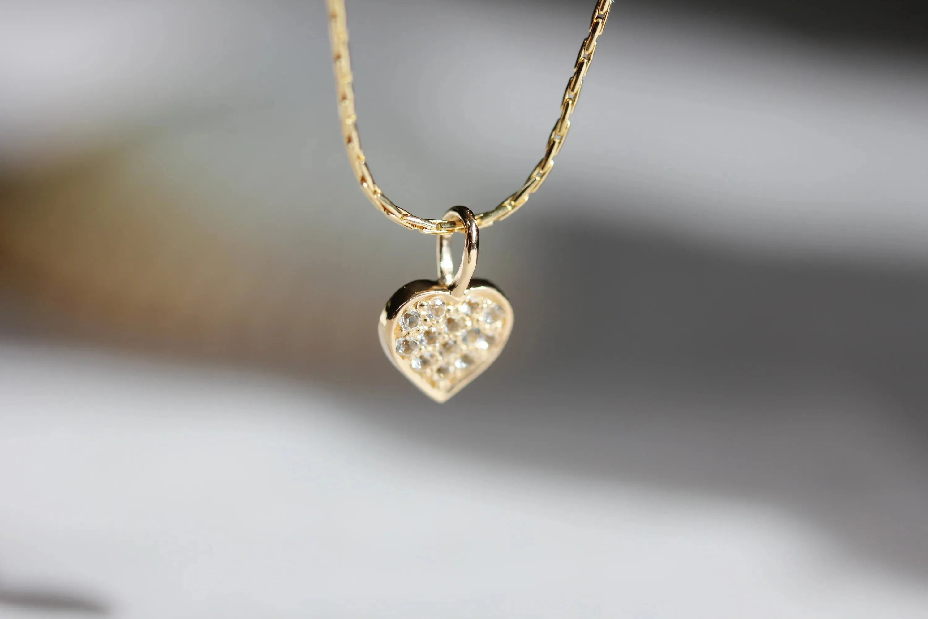 Little Gold Full of Love Necklace (White Topaz)