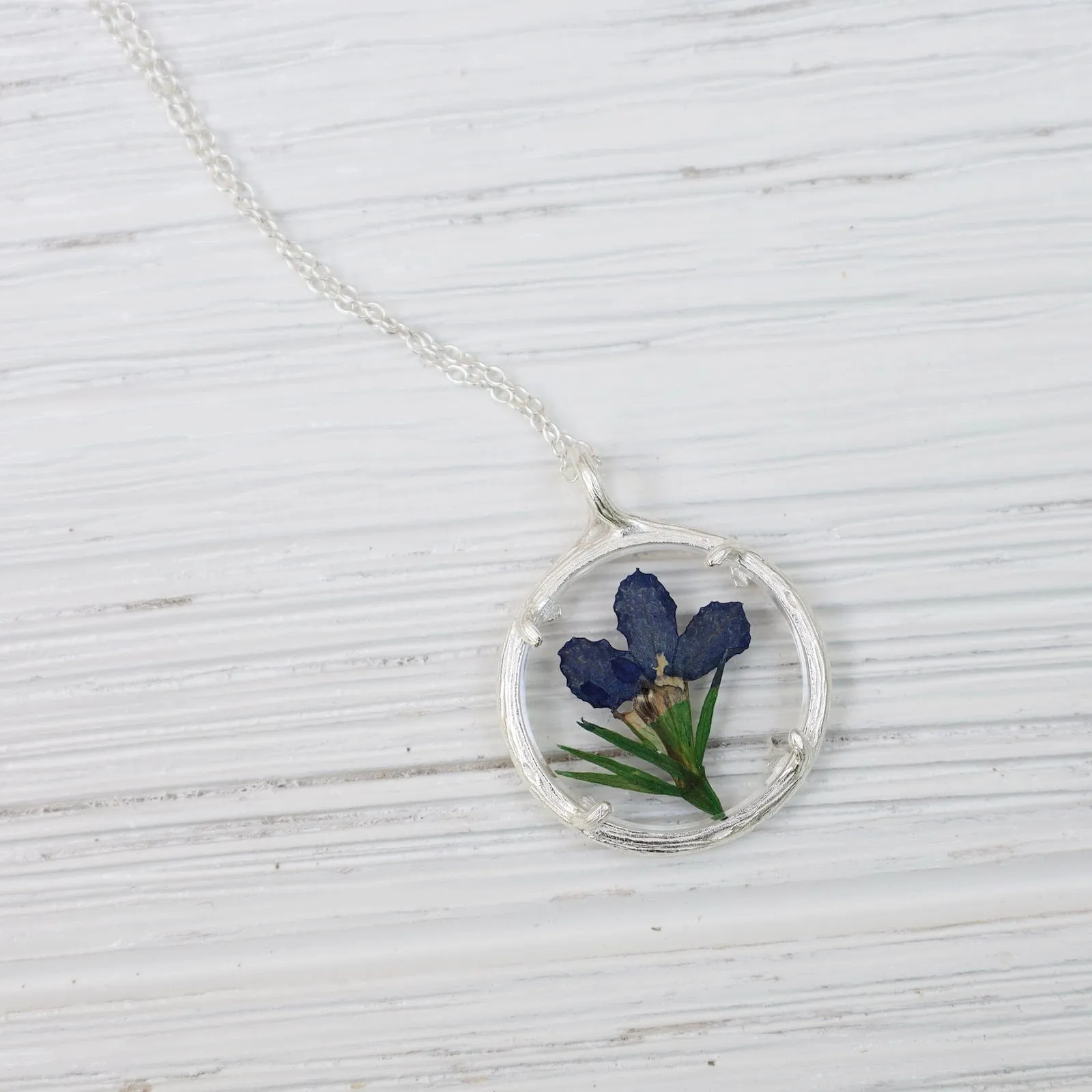 Lobelia Small Glass Botanical Necklace - Recycled Sterling Silver