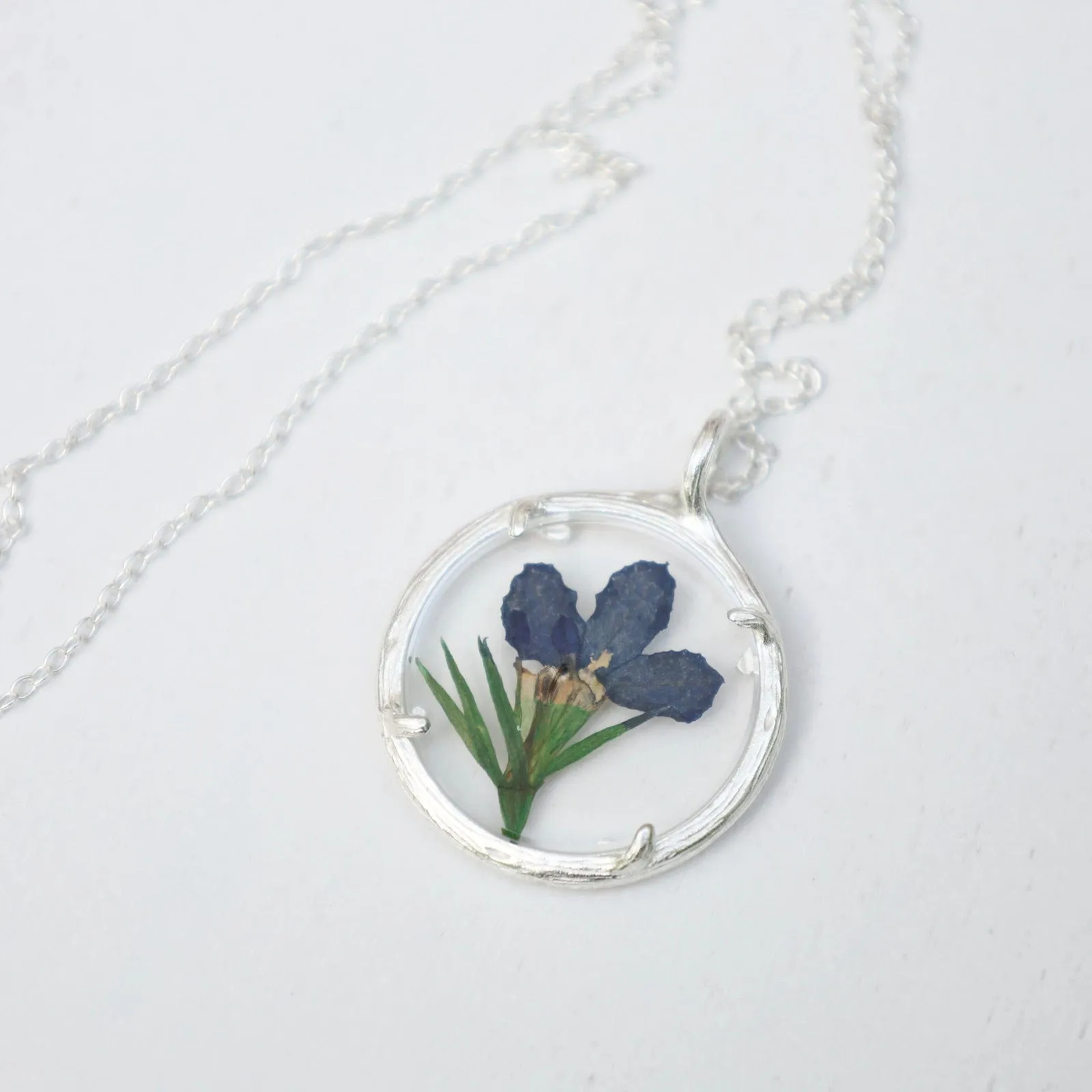 Lobelia Small Glass Botanical Necklace - Recycled Sterling Silver