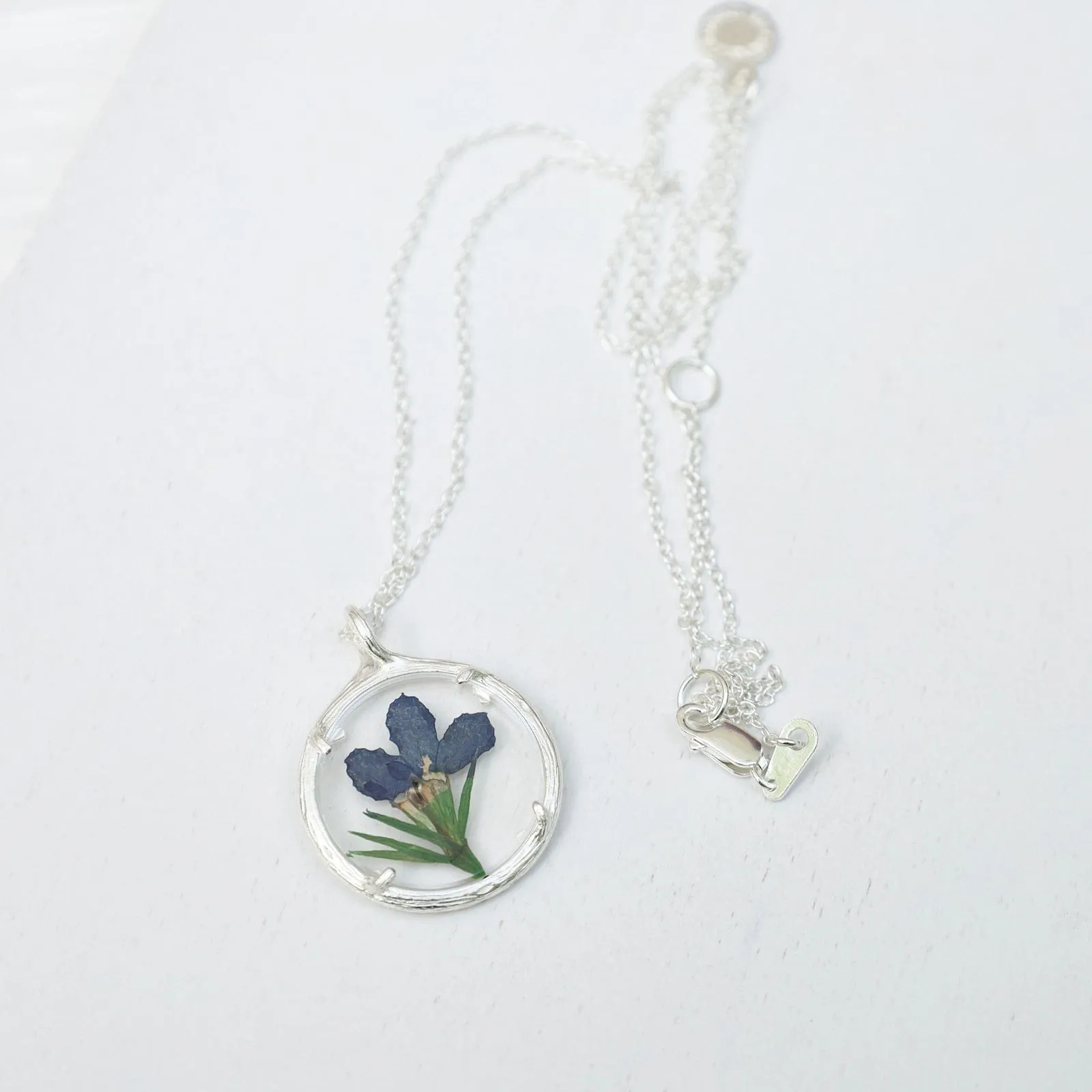 Lobelia Small Glass Botanical Necklace - Recycled Sterling Silver