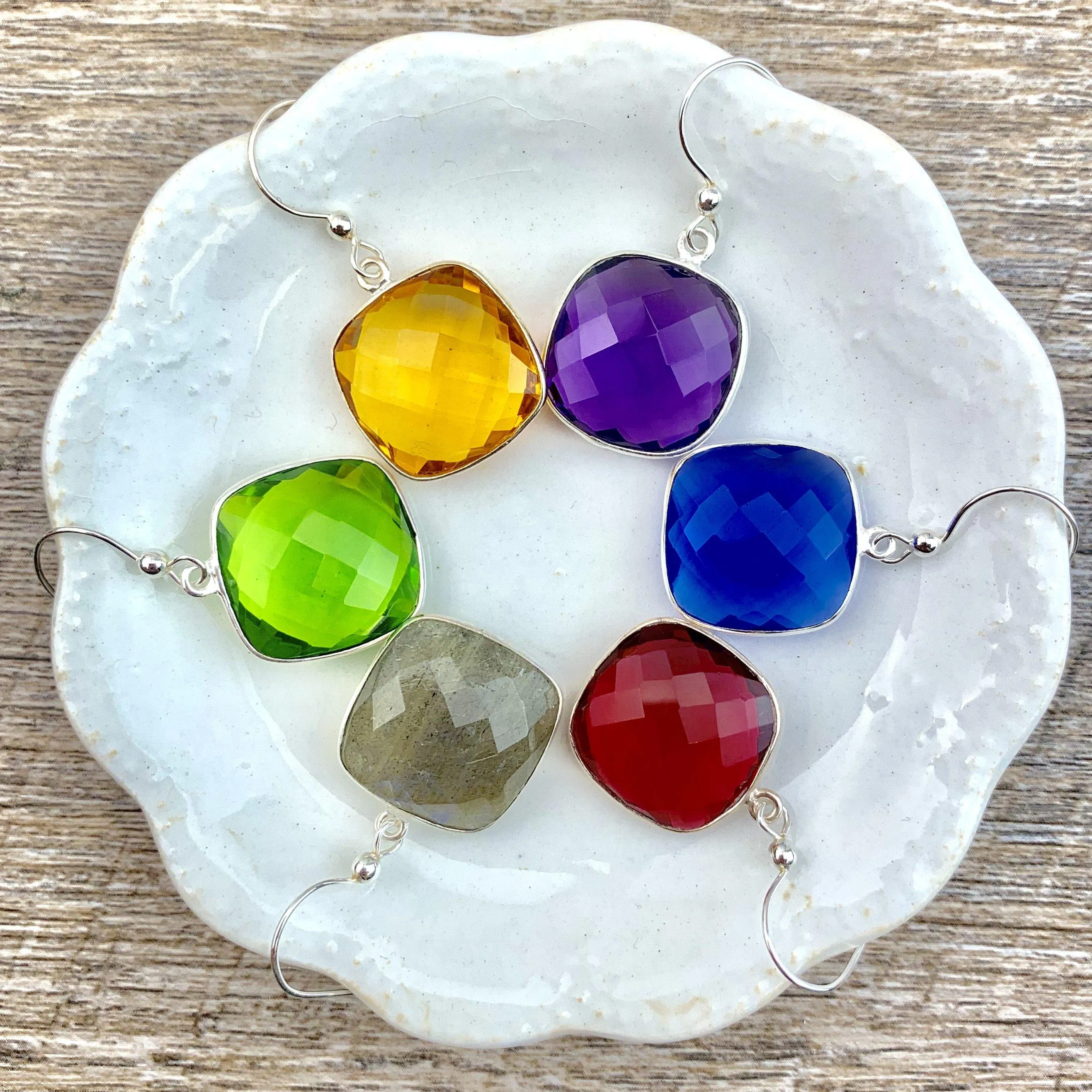 Lucy Square Gemstone Bezel Everyday Earrings