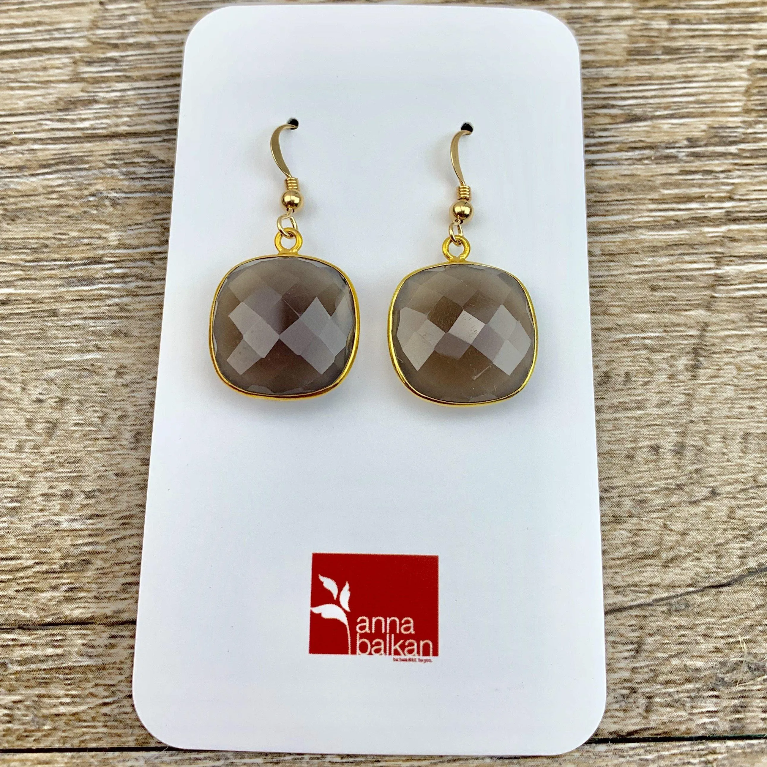 Lucy Square Gemstone Bezel Everyday Earrings