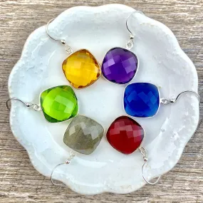 Lucy Square Gemstone Bezel Everyday Earrings