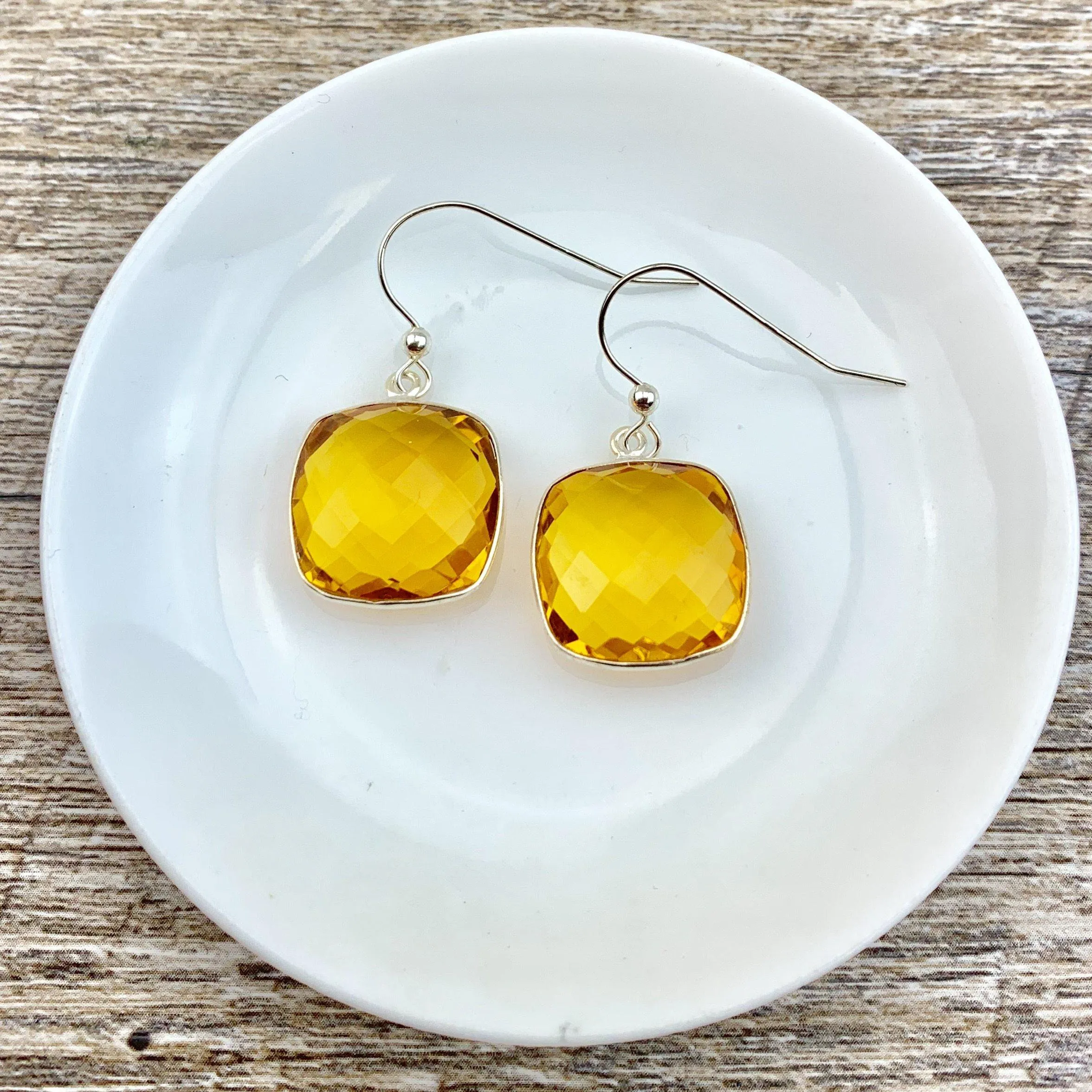 Lucy Square Gemstone Bezel Everyday Earrings
