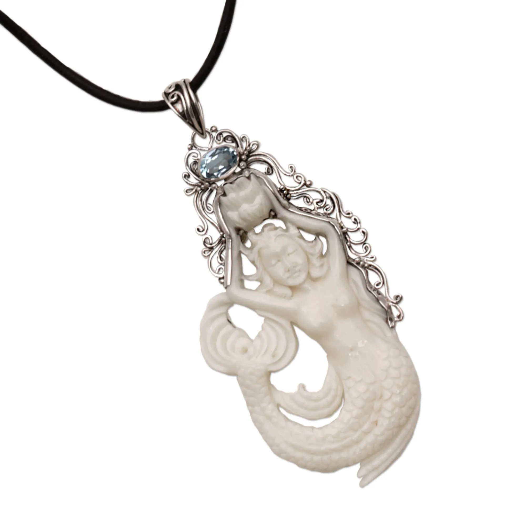 Mermaid Fantasy Leather Pendant Necklace