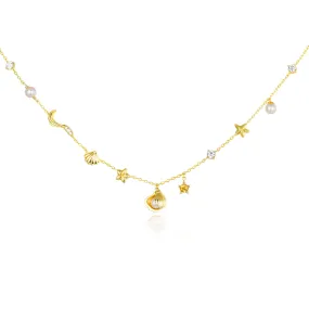 Mermaid's Lullaby Charm Necklace (Yellow Gold)