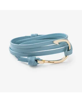 Miansai Hook on Leather Bracelet Gold Plated, Sky Blue