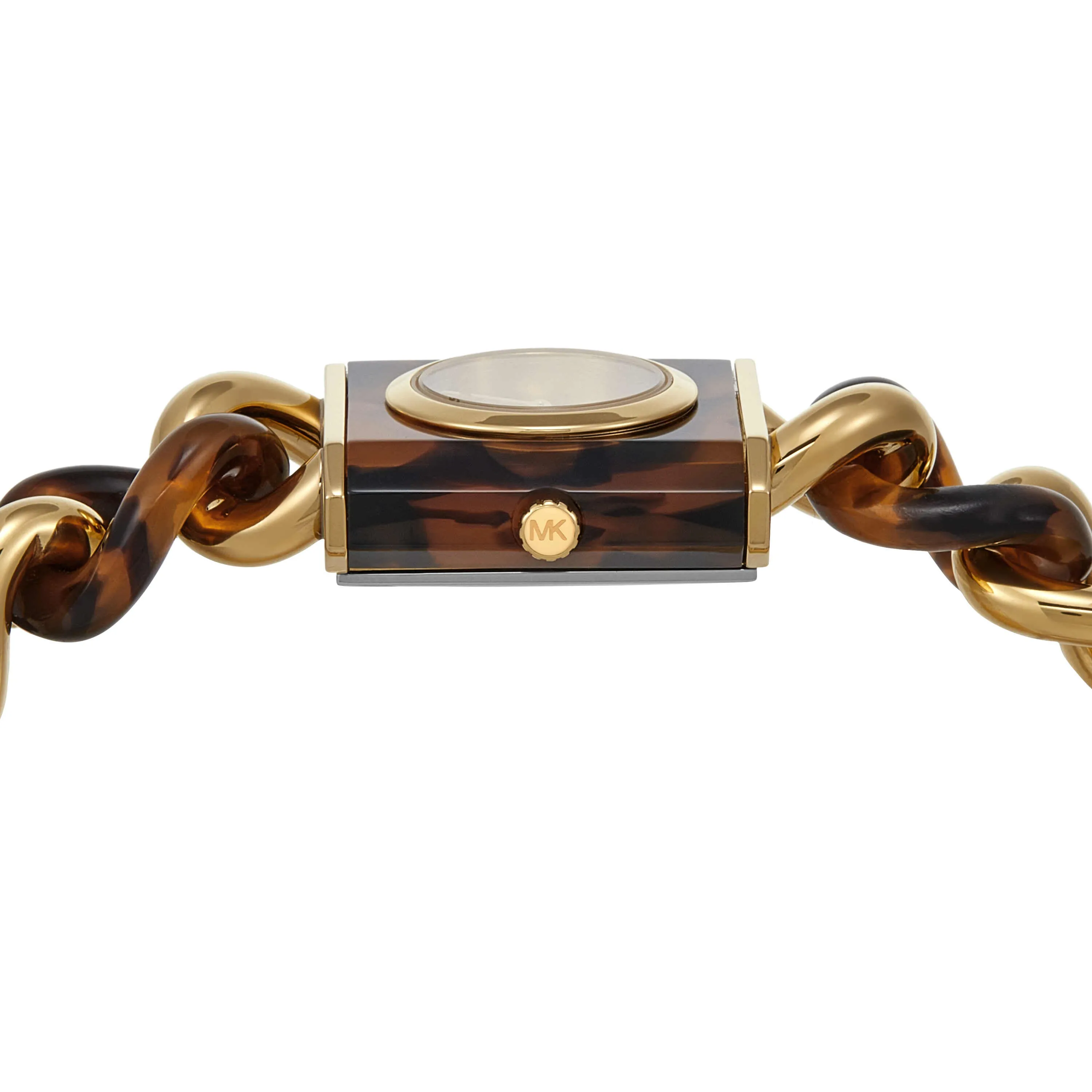 Michael Kors MK Chain Lock Three-Hand Tortoise and Gold-Tone Stainless Steel Watch MK4808