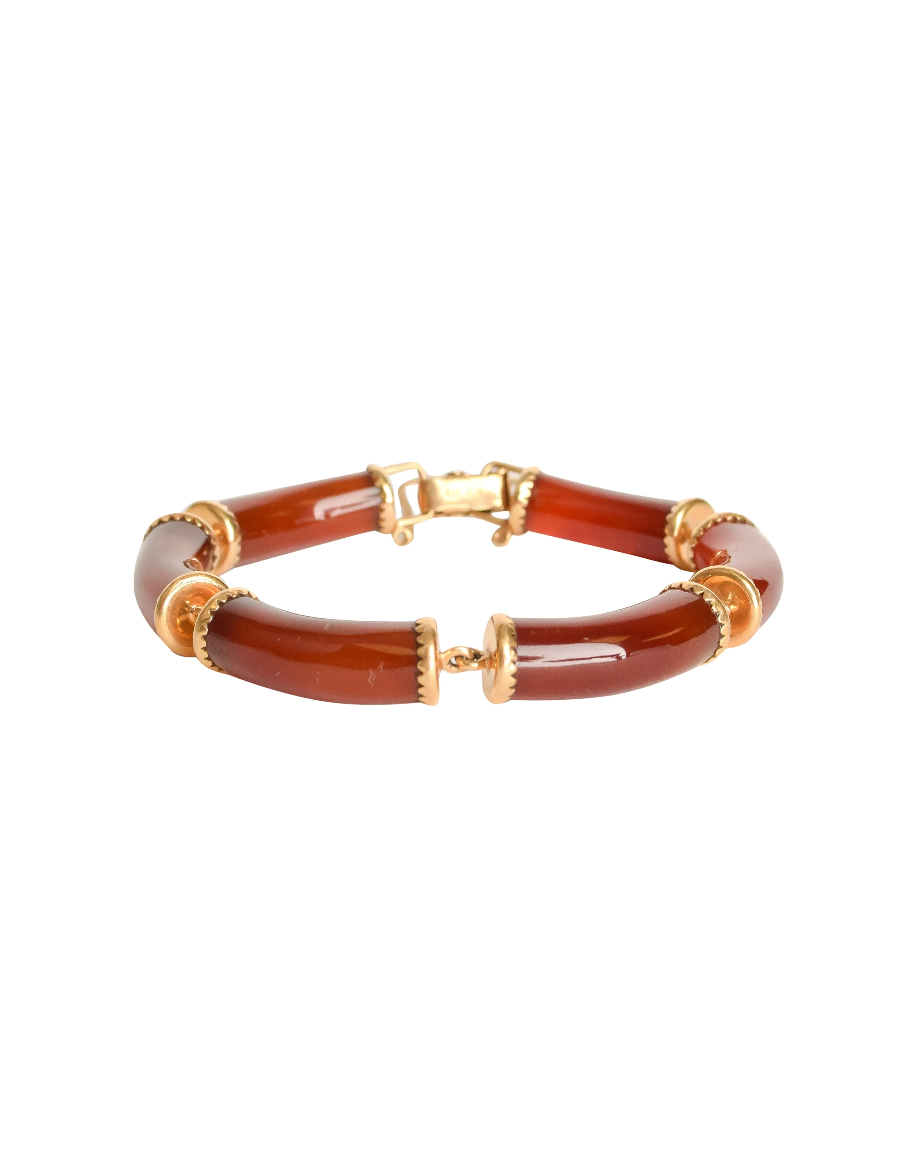 Ming's Vintage 14k Gold Red Jade Linked Tube Bracelet