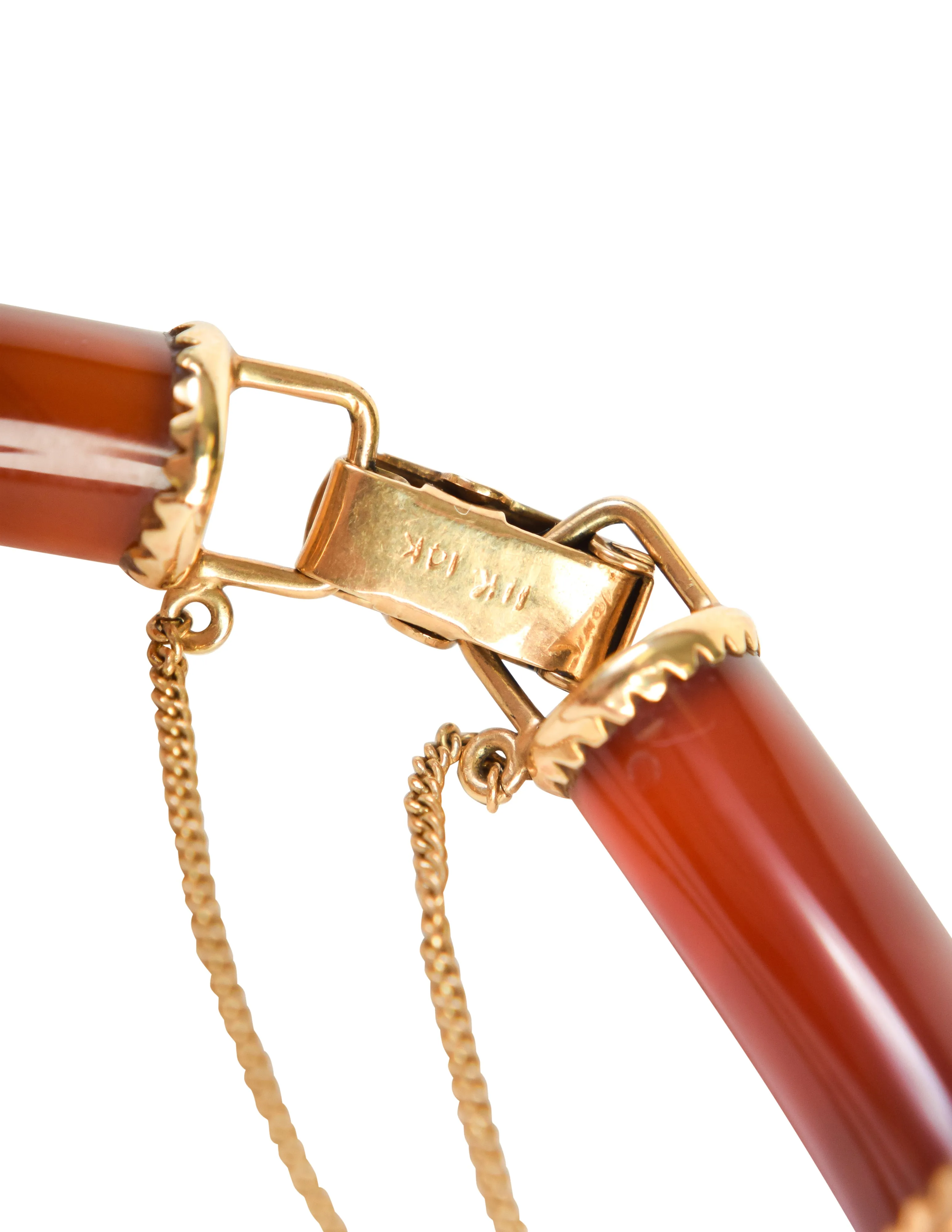 Ming's Vintage 14k Gold Red Jade Linked Tube Bracelet
